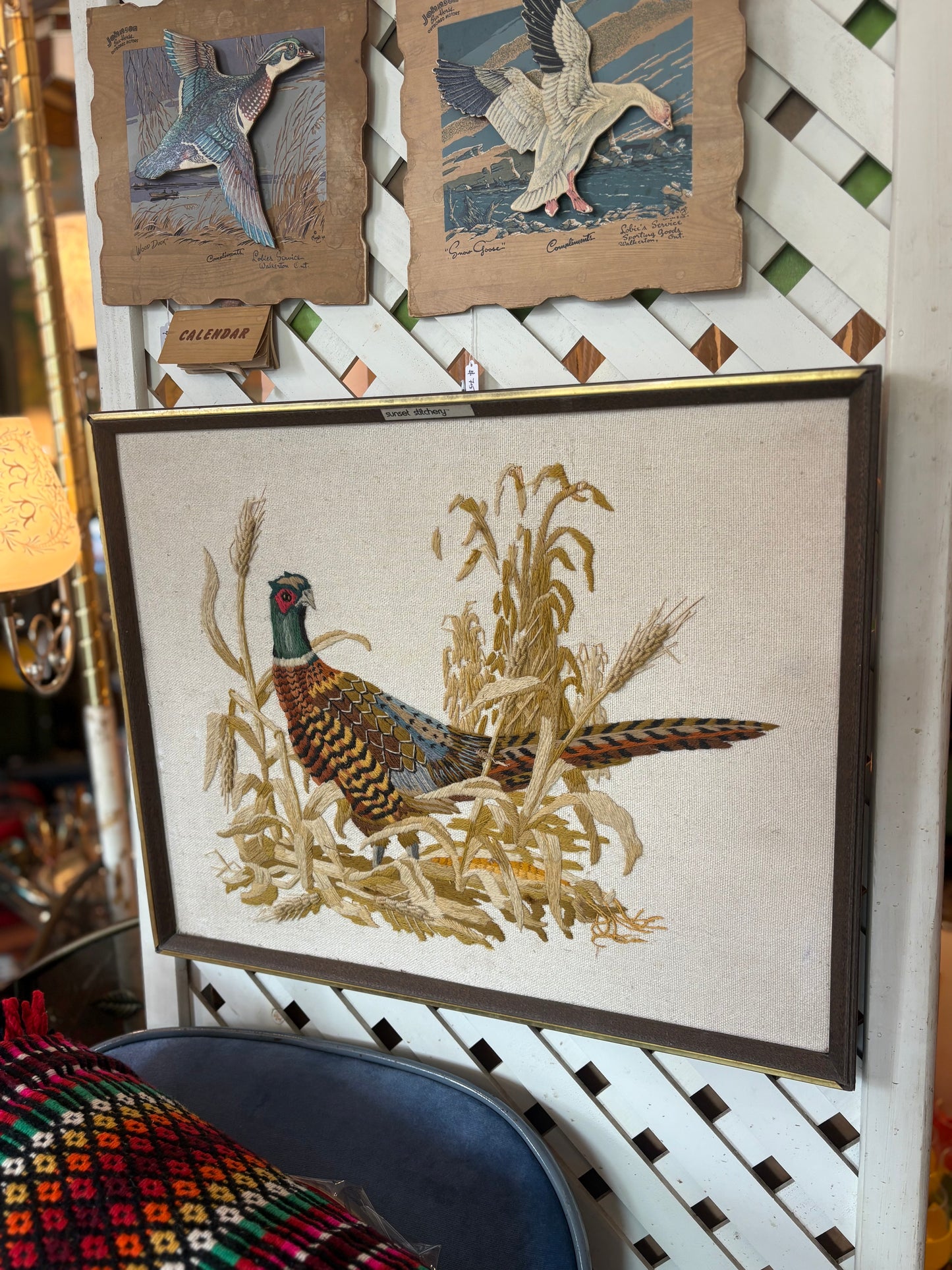 Pheasant Framed Needlework “Sunset Stitchery”