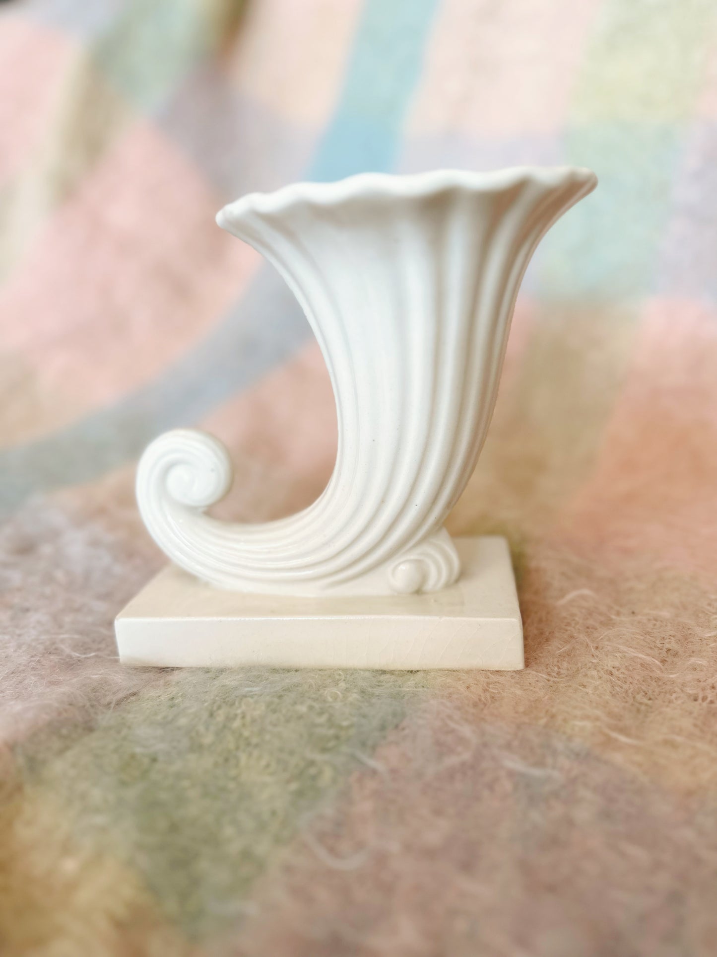 White Cornucopia Vase - made in Japan