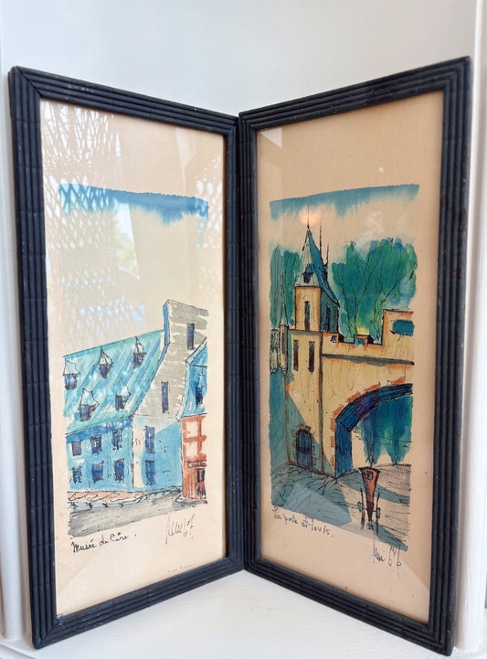 Pair of original paintings, Quebec Porte St. Louis, Musee de Cire - signed, Galerie Rene Blouin