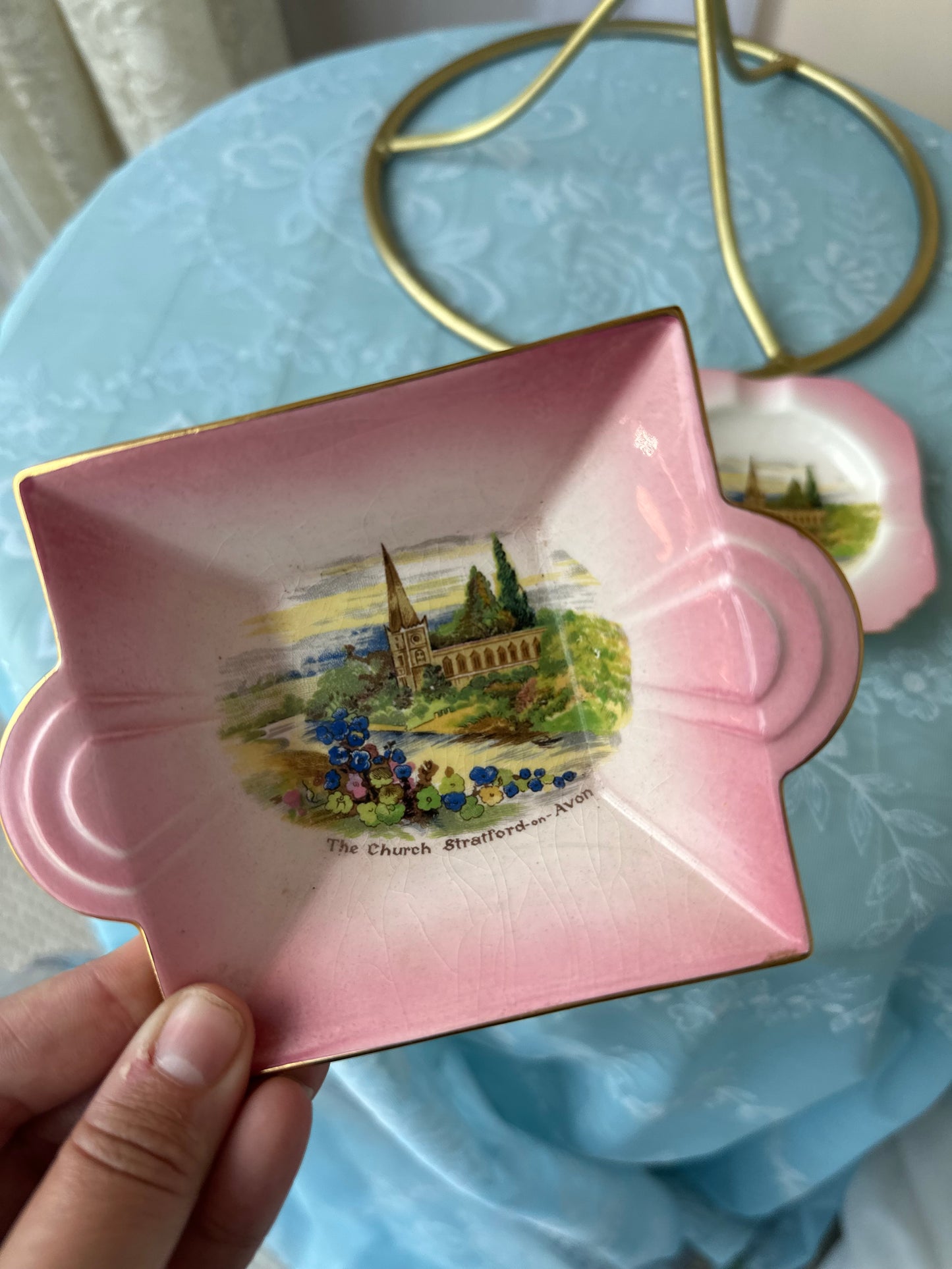 Set of 3 - ashtray and trinket dishes - Royal Winton - the church of Straford on Avon