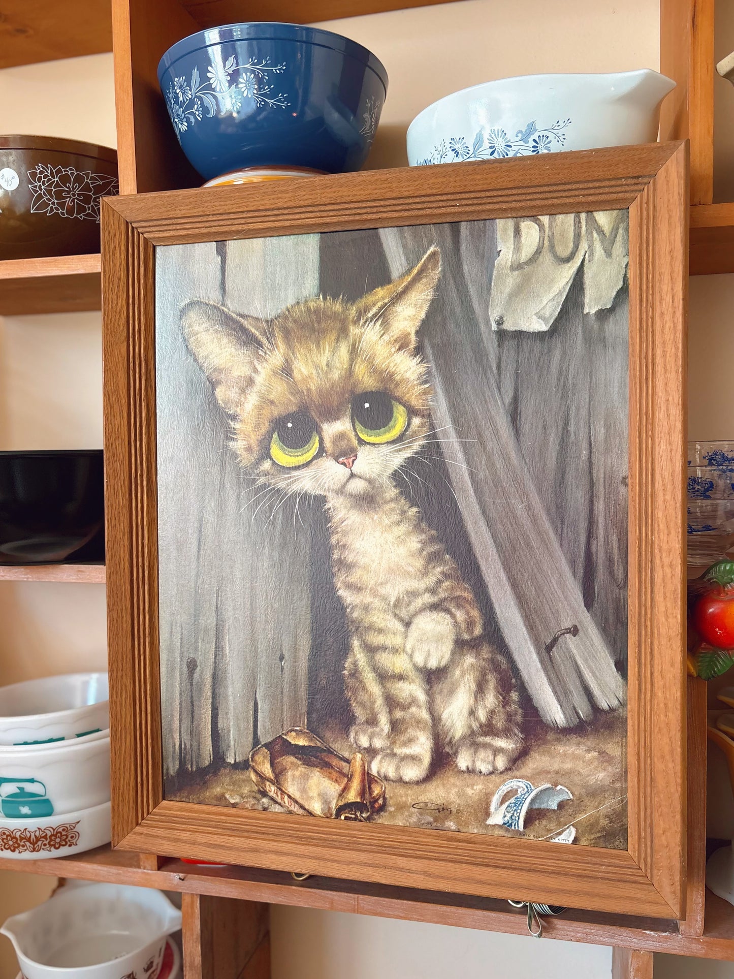 Big Eyes framed cat poster board
