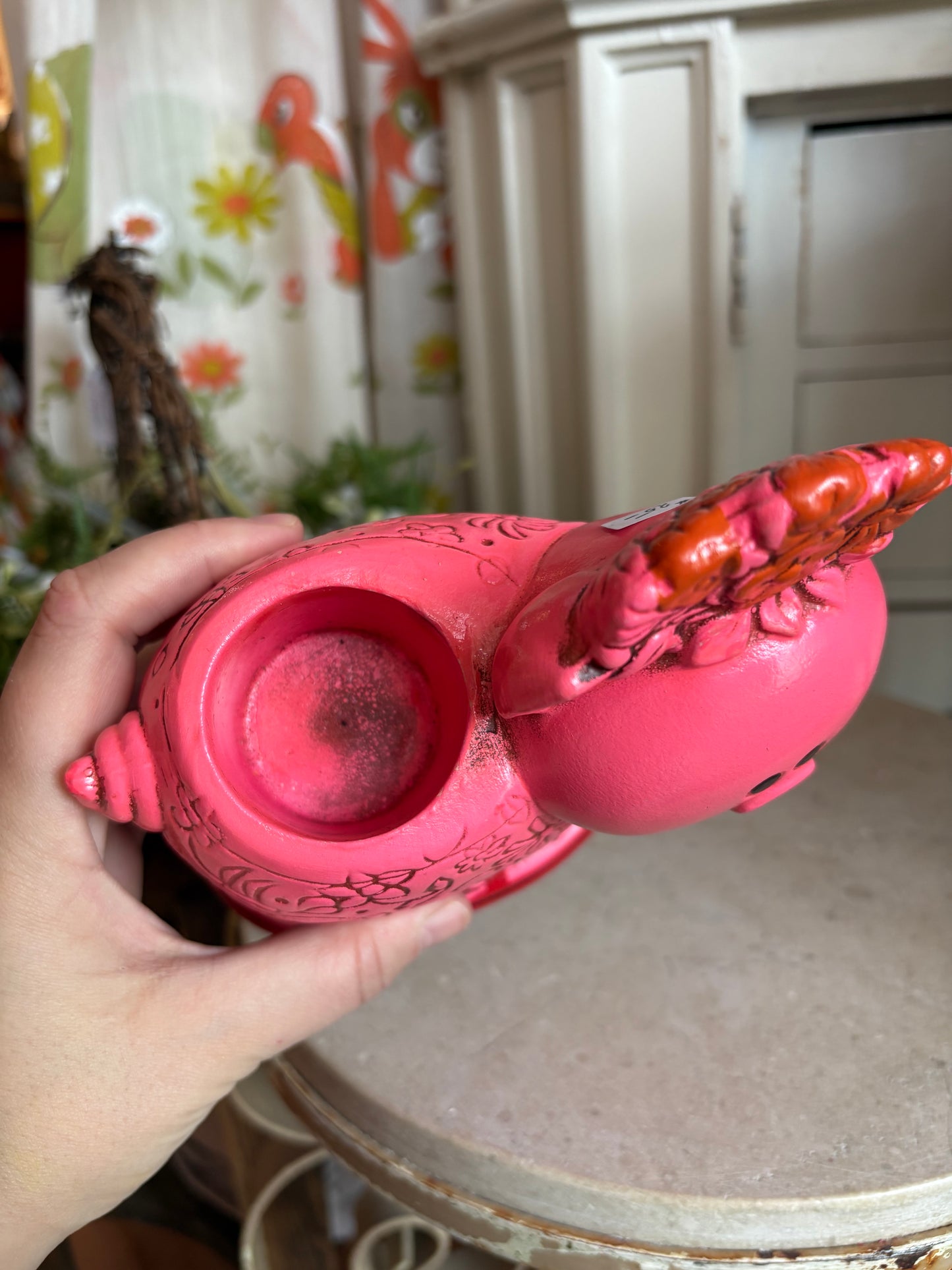 Pink Piggy chalkware candle holder
