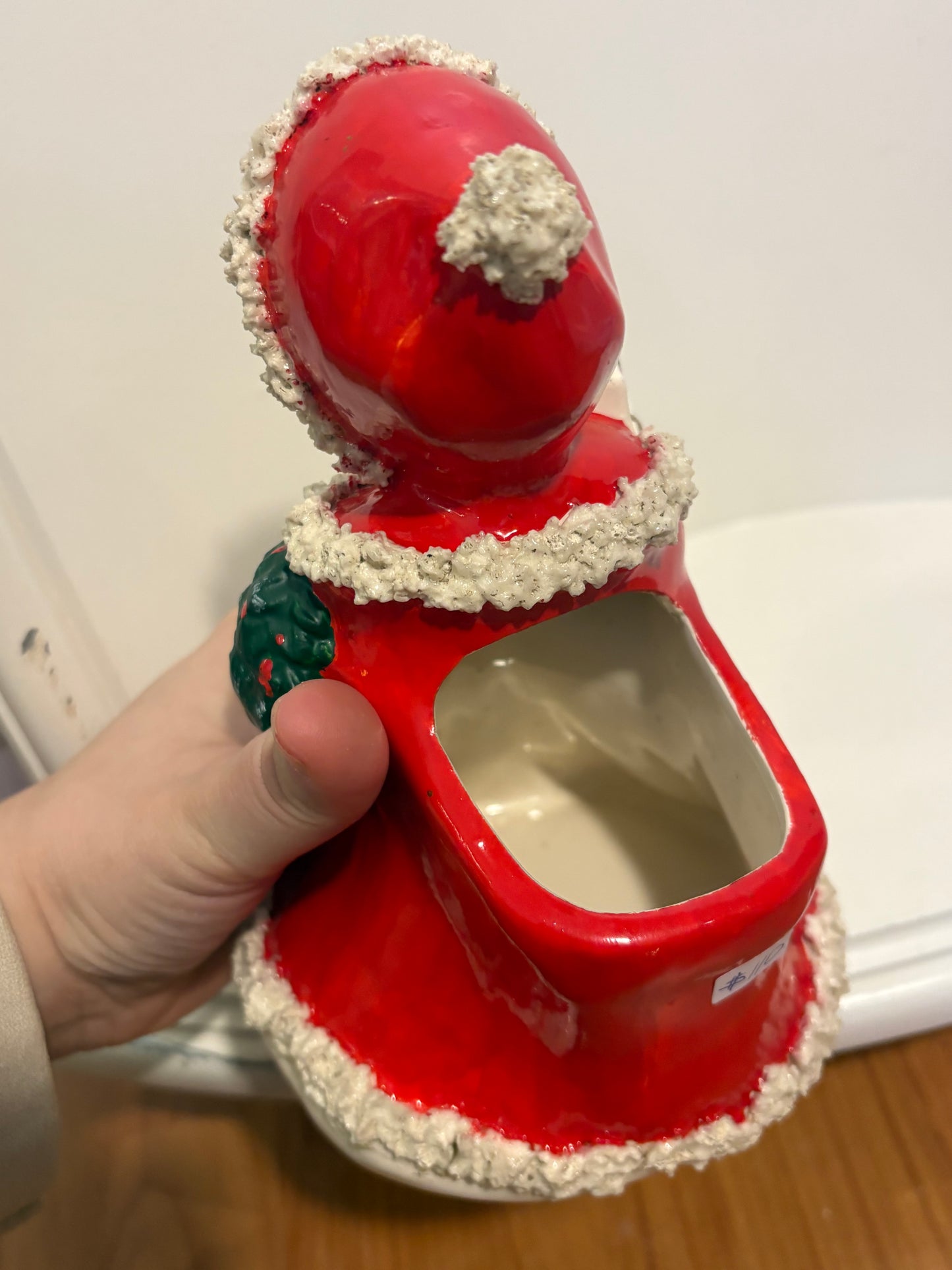 Christmas Shopping girl planter  with presents and wreath