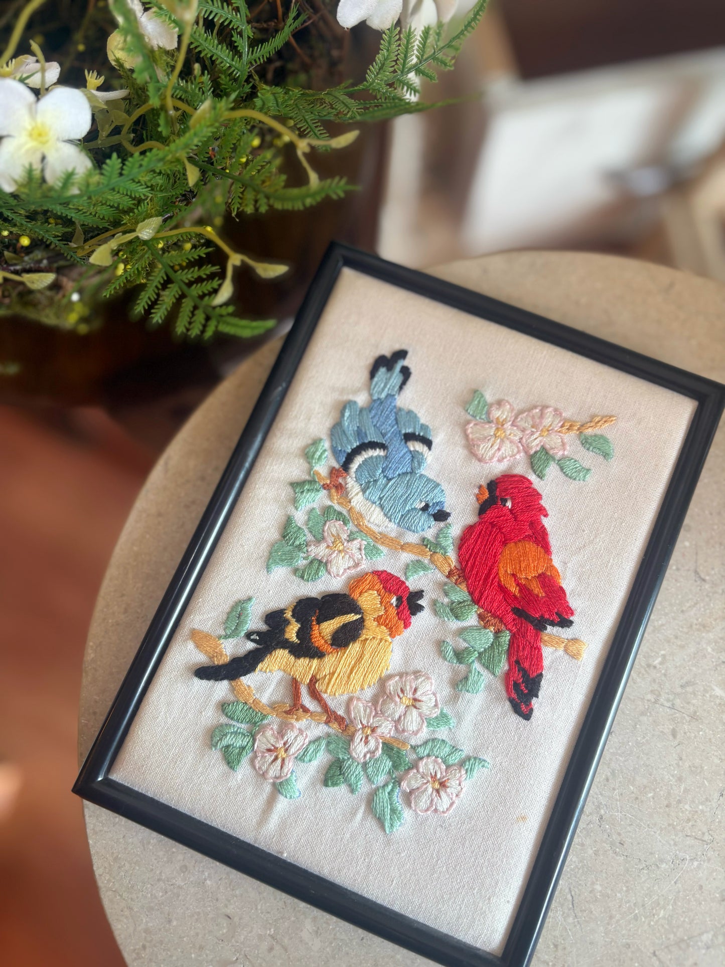 Framed Bird Needlework Wall Art
