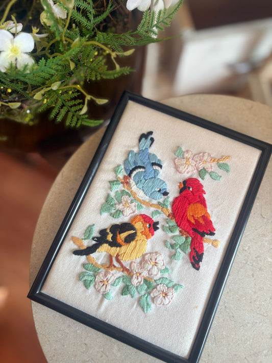 Framed Bird Needlework Wall Art