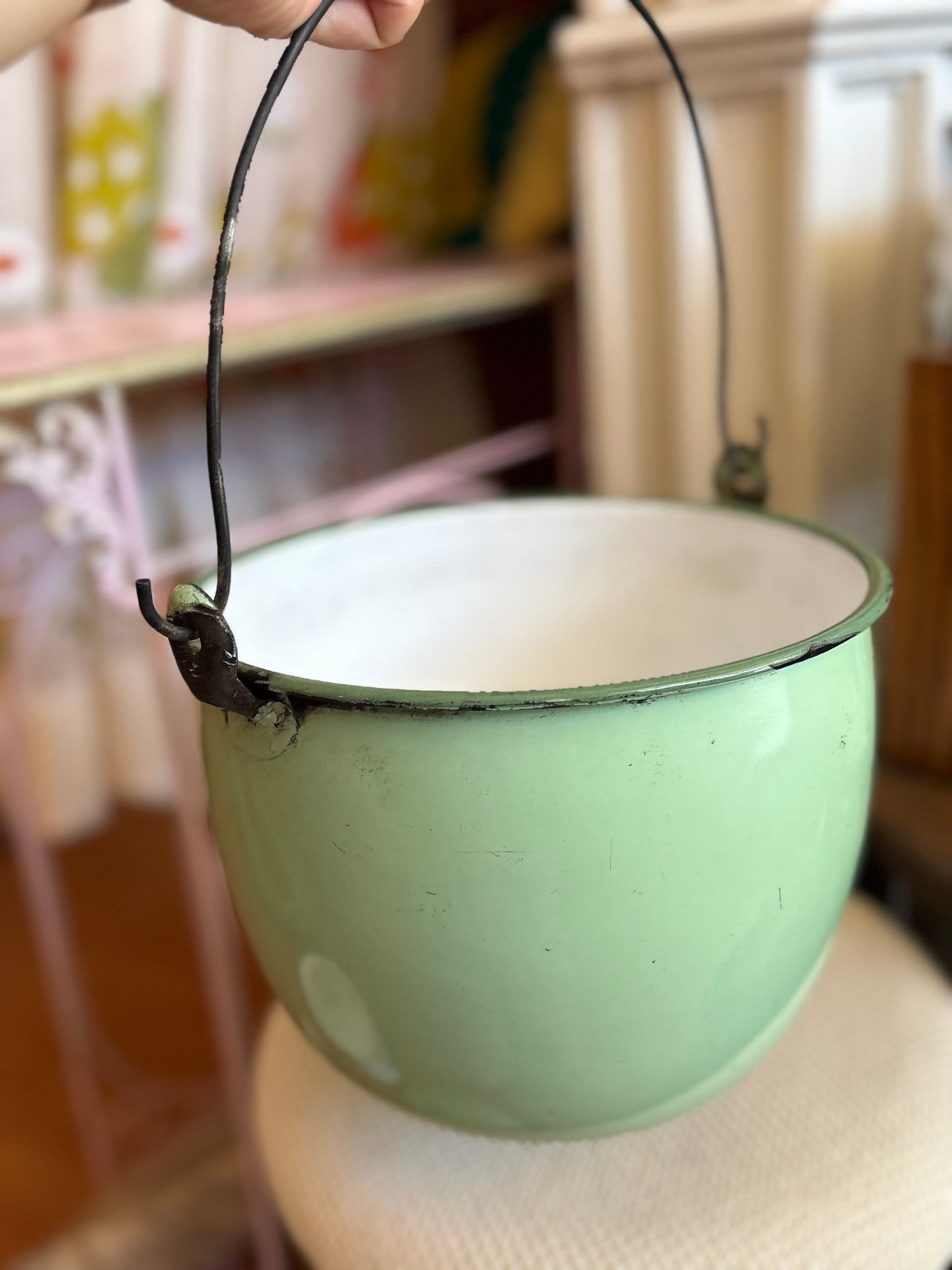 1960s YU-I China Enamelware Pot - Green