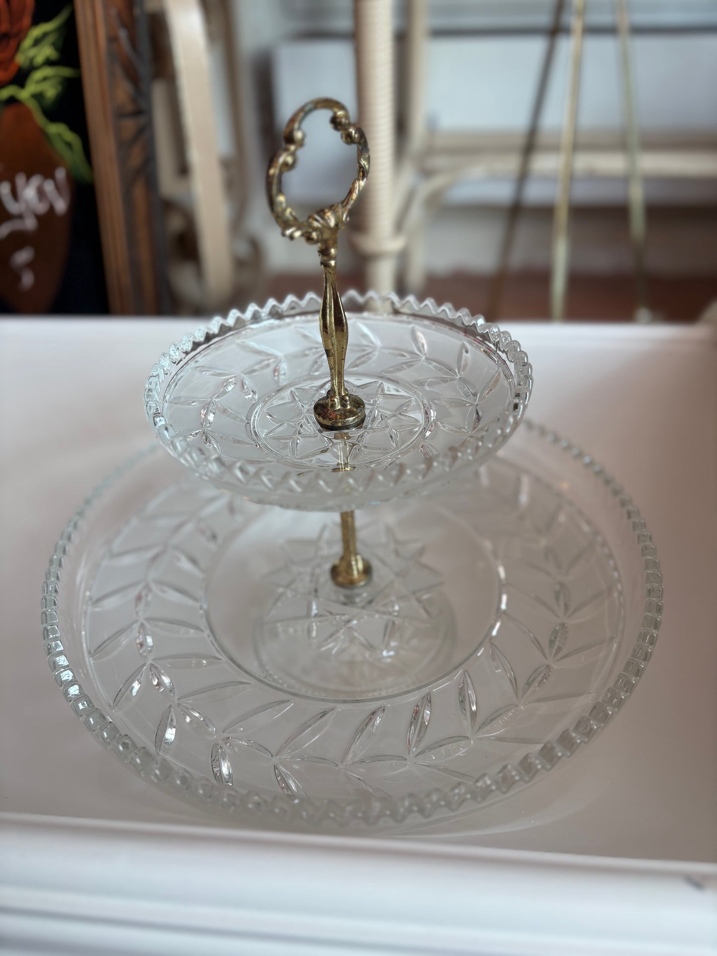 Anna Hutte Crystal & Brass 2 tier Server