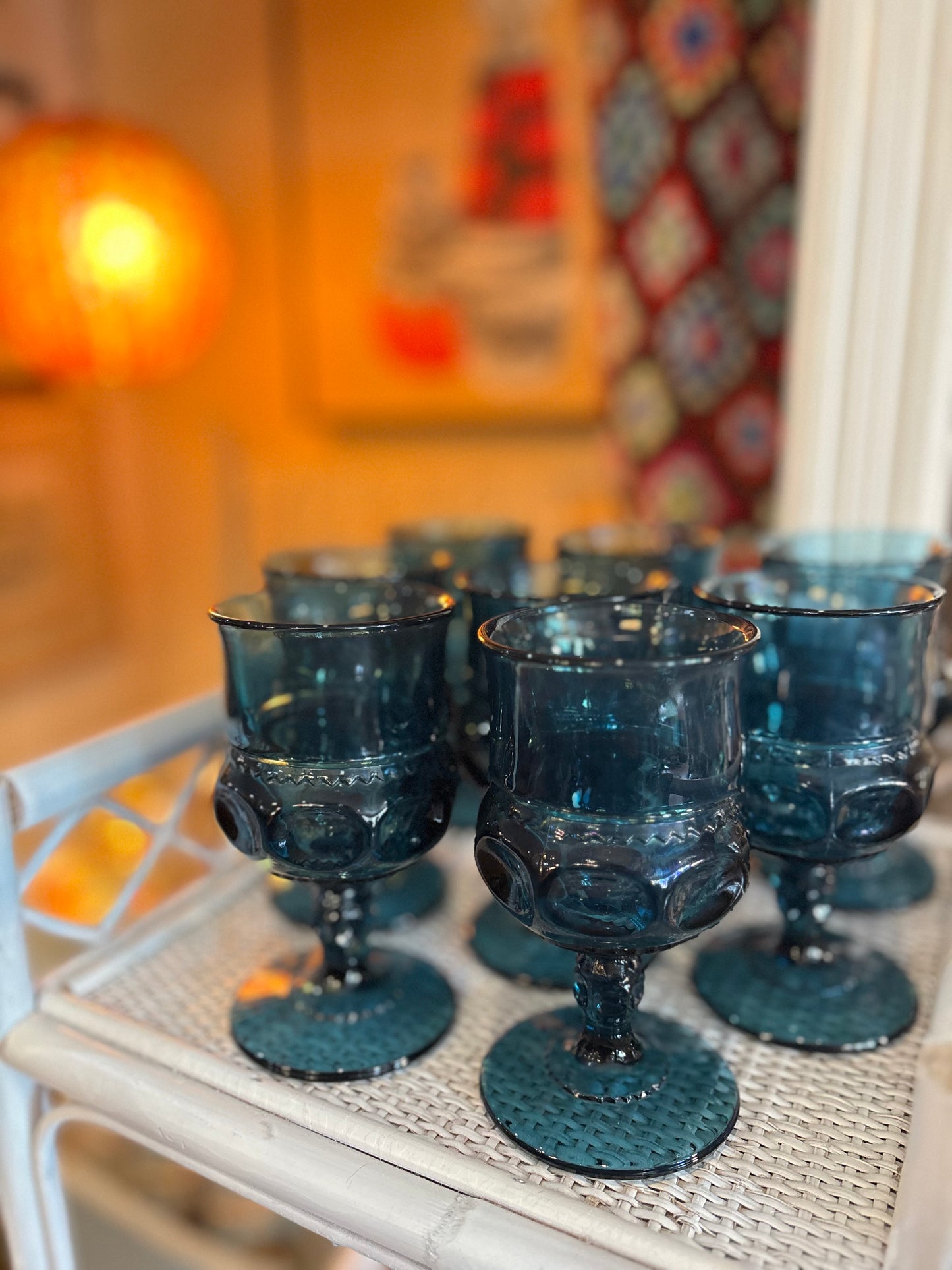 Set of 8 blue coloured wine glasses