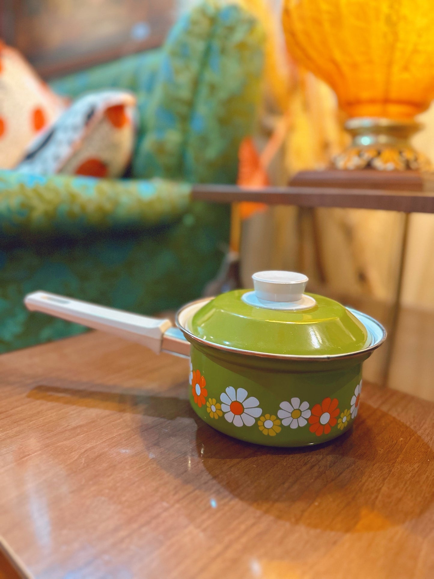 Retro floral patterned sauce pan