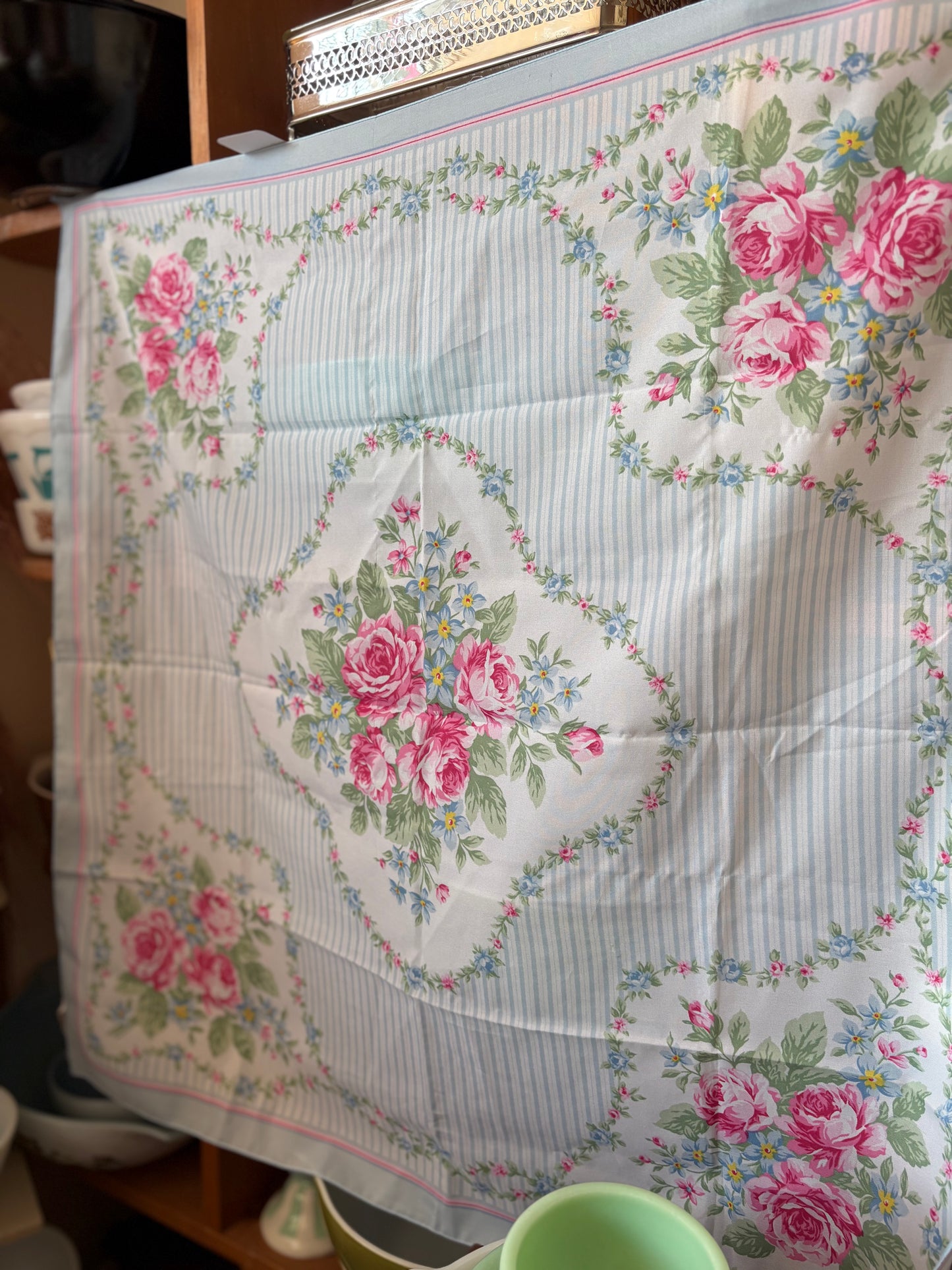 Scarf - Blue Stripes & Pink Roses