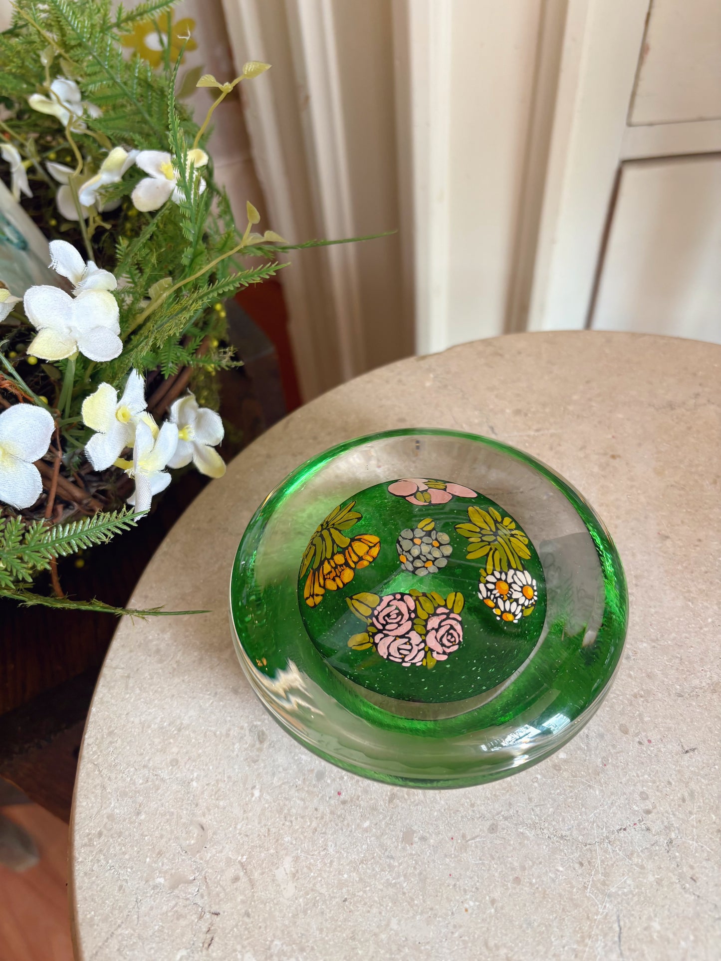 Floral signed paperweight