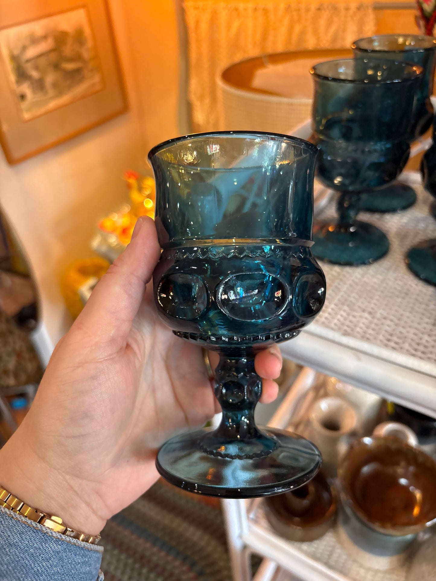 Set of 8 blue coloured wine glasses