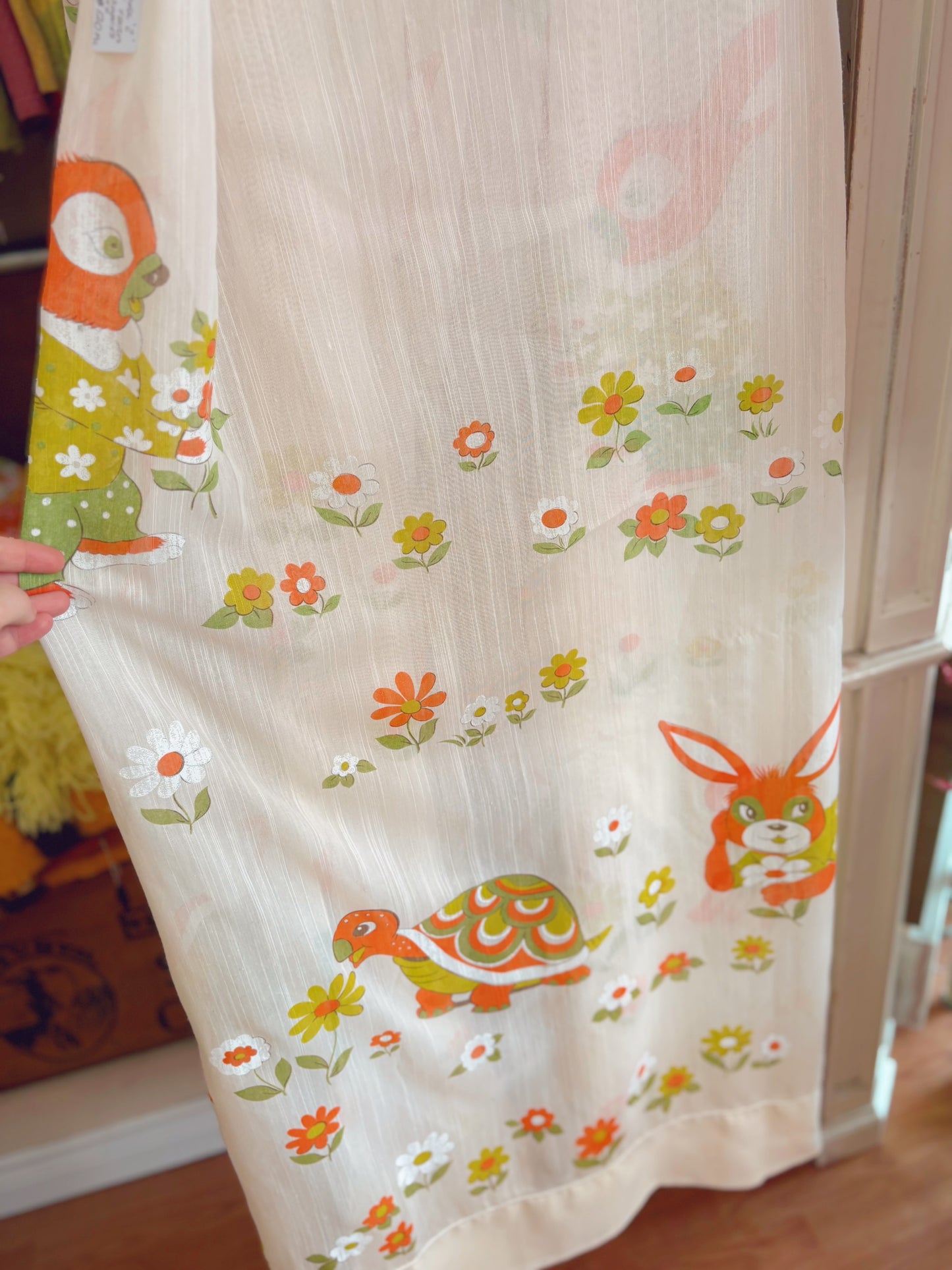 1960s Turtles & Rabbits pair of curtains 56x94 inches