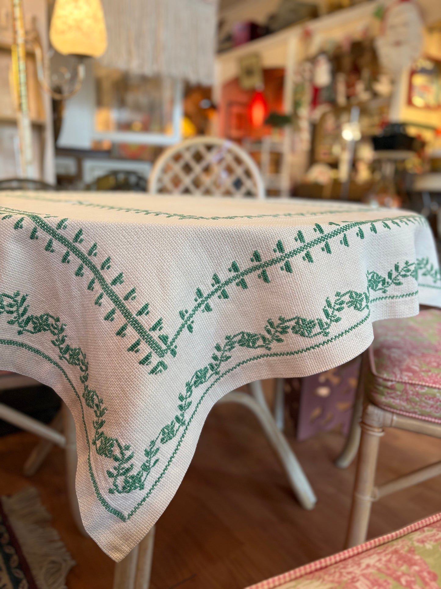 Beige Tablecloth with Green details - 54x54 inches