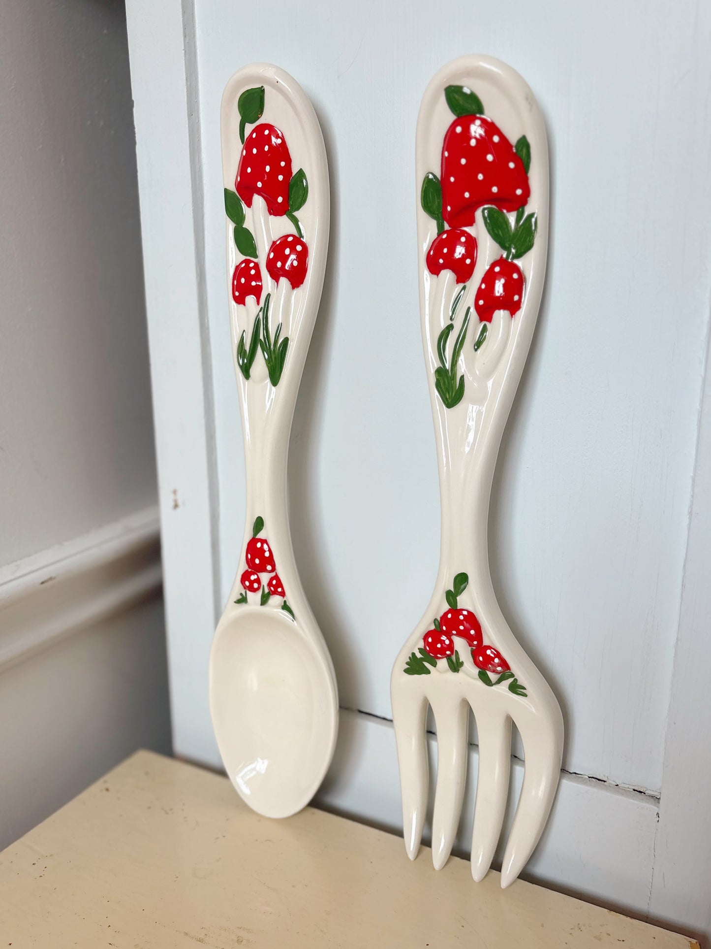 Ceramic wall hanging oversized mushroom spoon & form