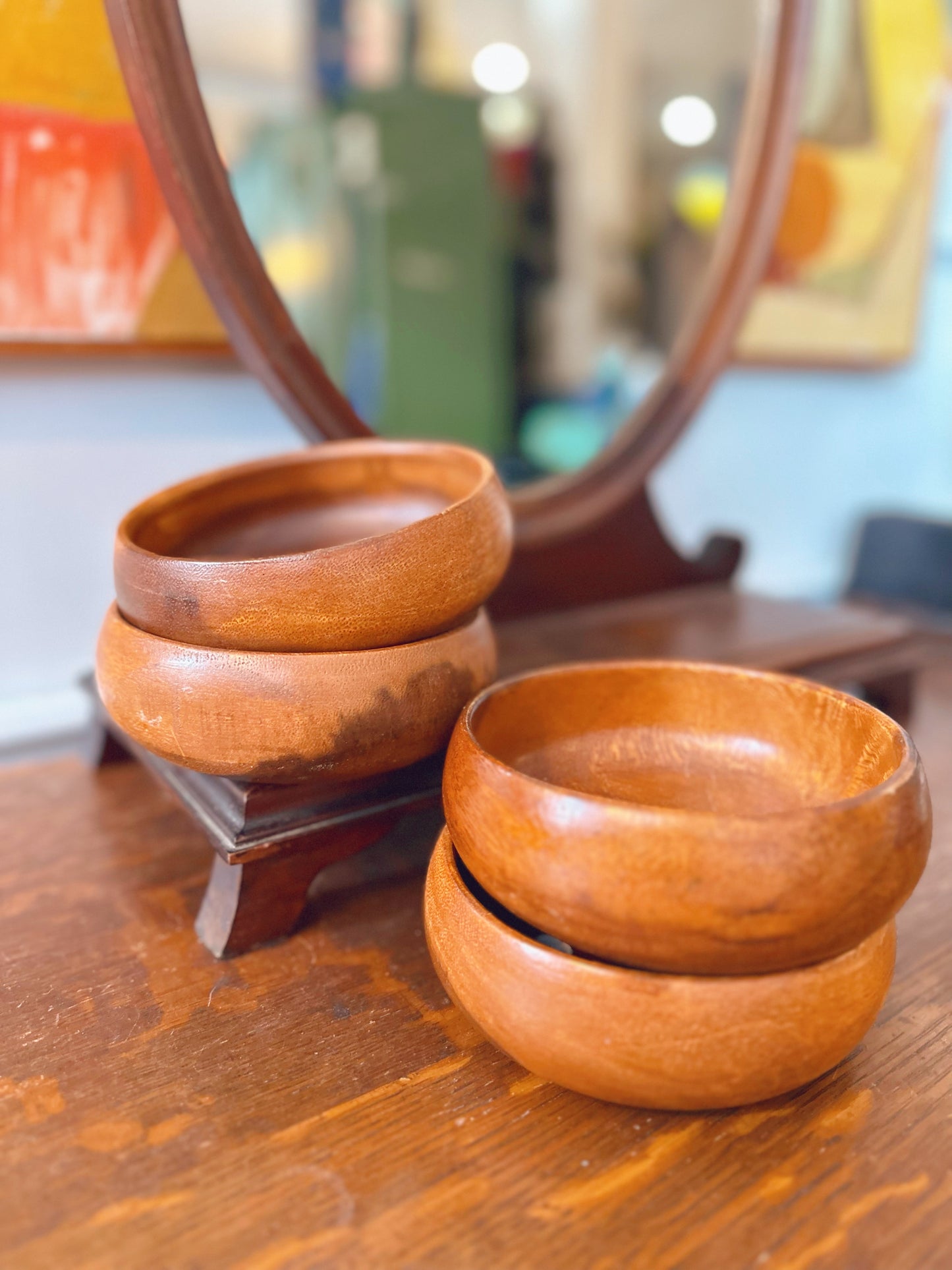 Set of 4 wood small bowls