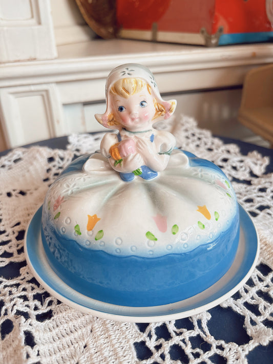 Rare Lefton 1950s Dutch Girl Butter Dish - made in Japan