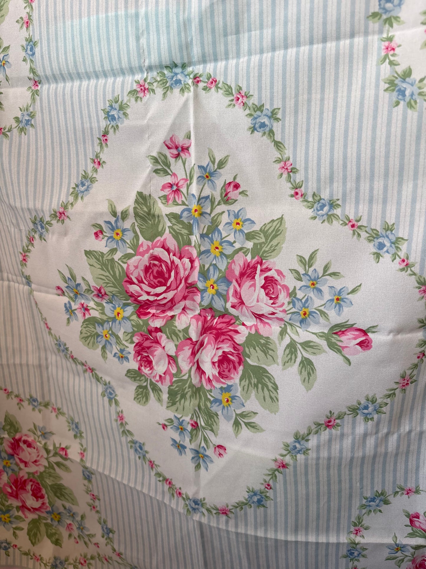 Scarf - Blue Stripes & Pink Roses
