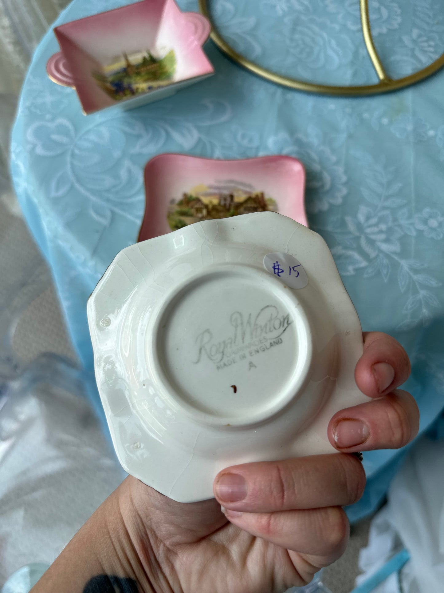 Set of 3 - ashtray and trinket dishes - Royal Winton - the church of Straford on Avon