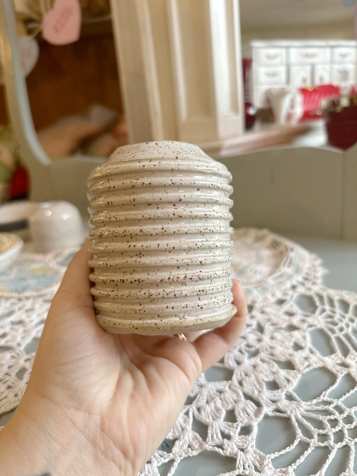 Artisan pottery - small ridged vase