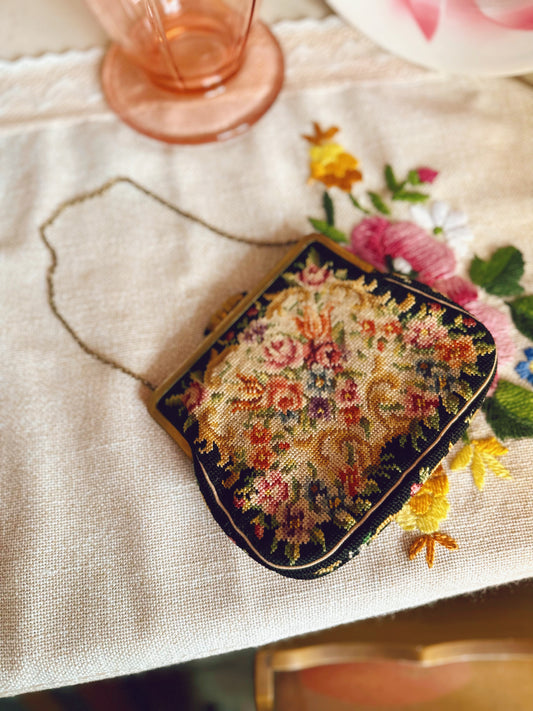 Small Tapestry purse with gold chain