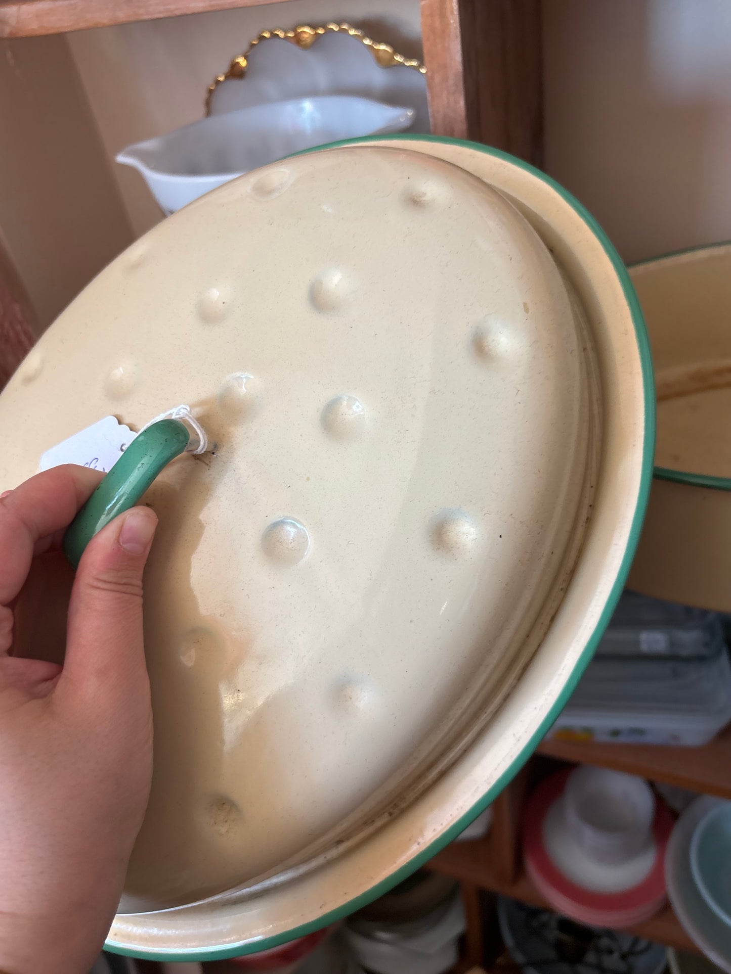 Oval Enamelware Roasting Pan - green trim