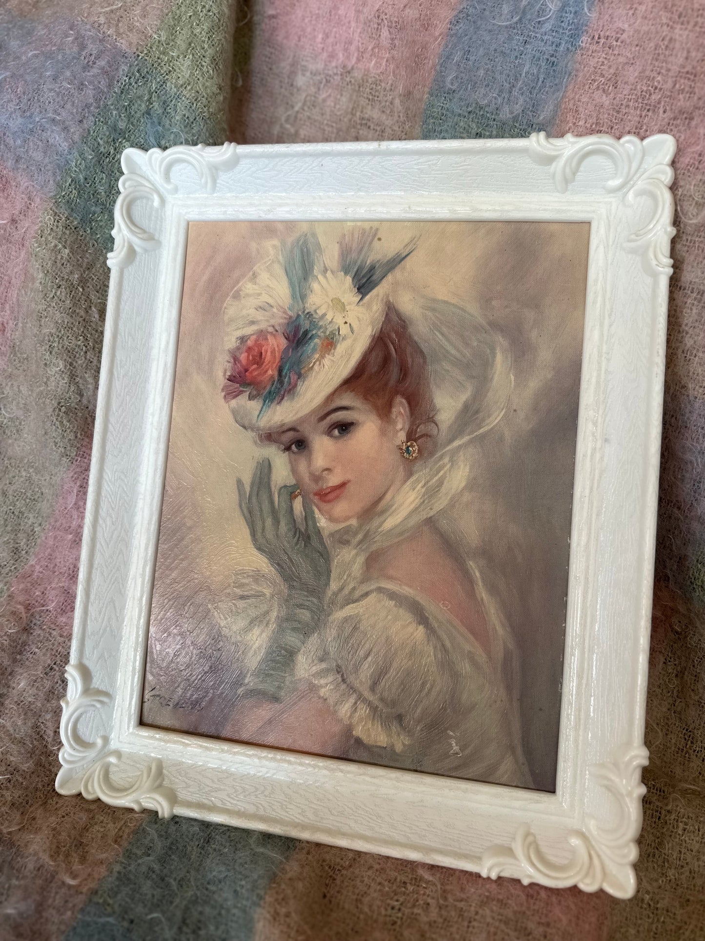 Mid Century John Stevens Print in plastic white frame - 17x13 inches