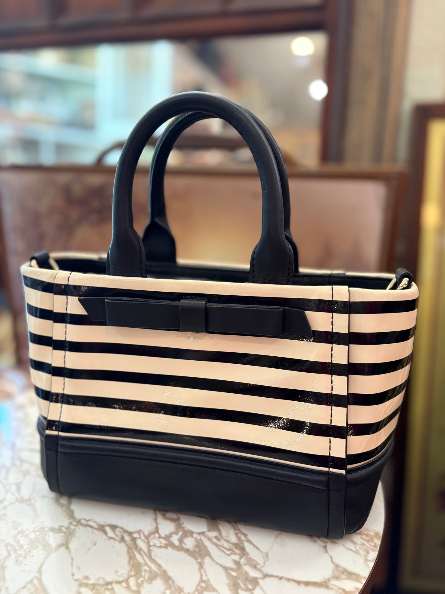Kate Spade striped handbag with bow detail