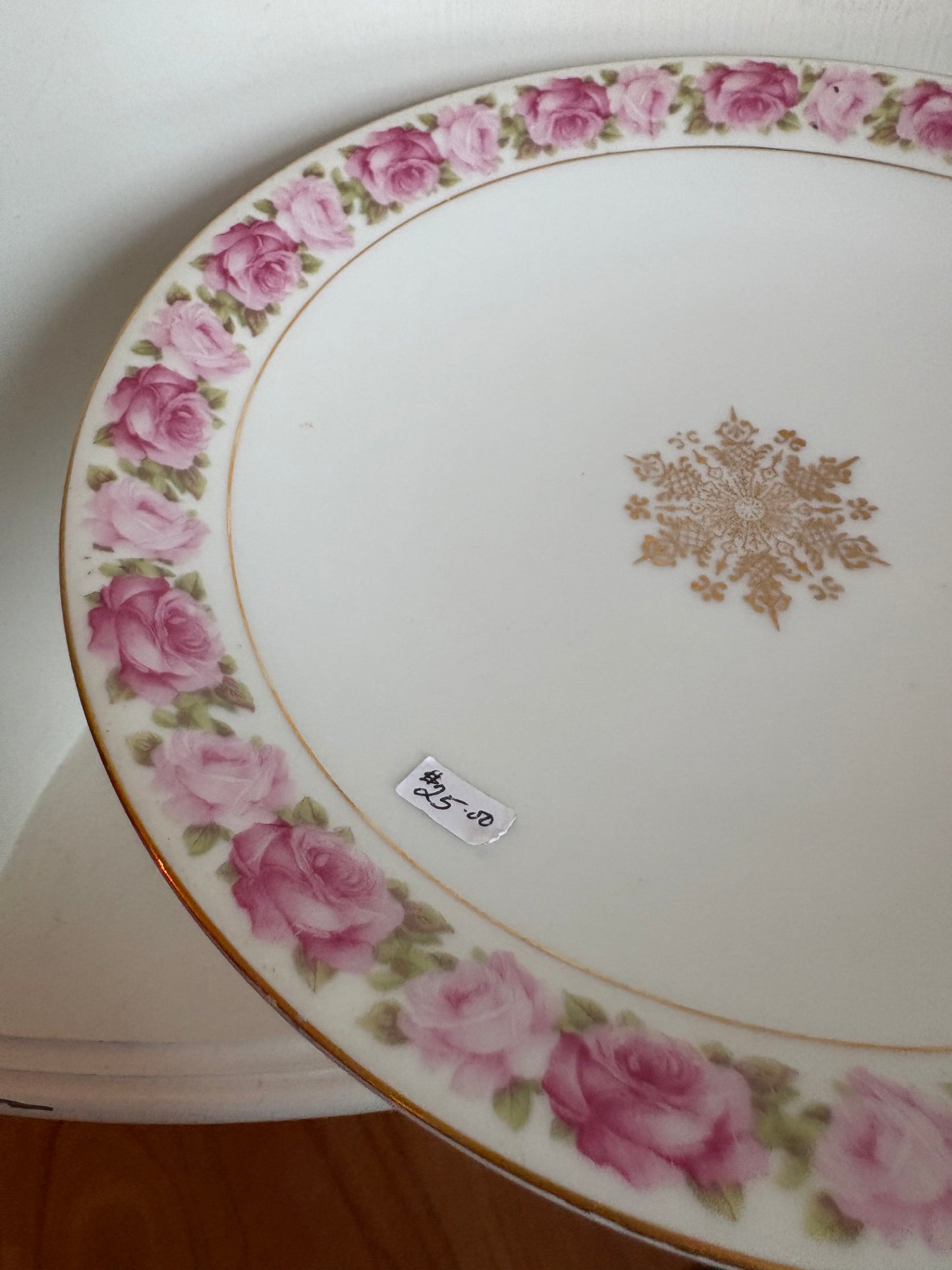 Pink Rose Trim Pedestal Dessert Tray