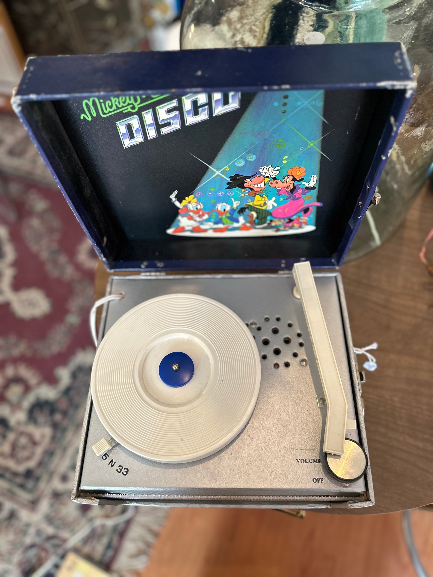 1970s Retro Portable Mickey Mouse Disco Vinyl record player - plays regular & minis