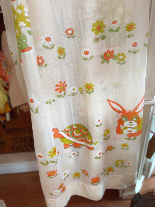 1960s Turtles & Rabbits pair of curtains 56x94 inches