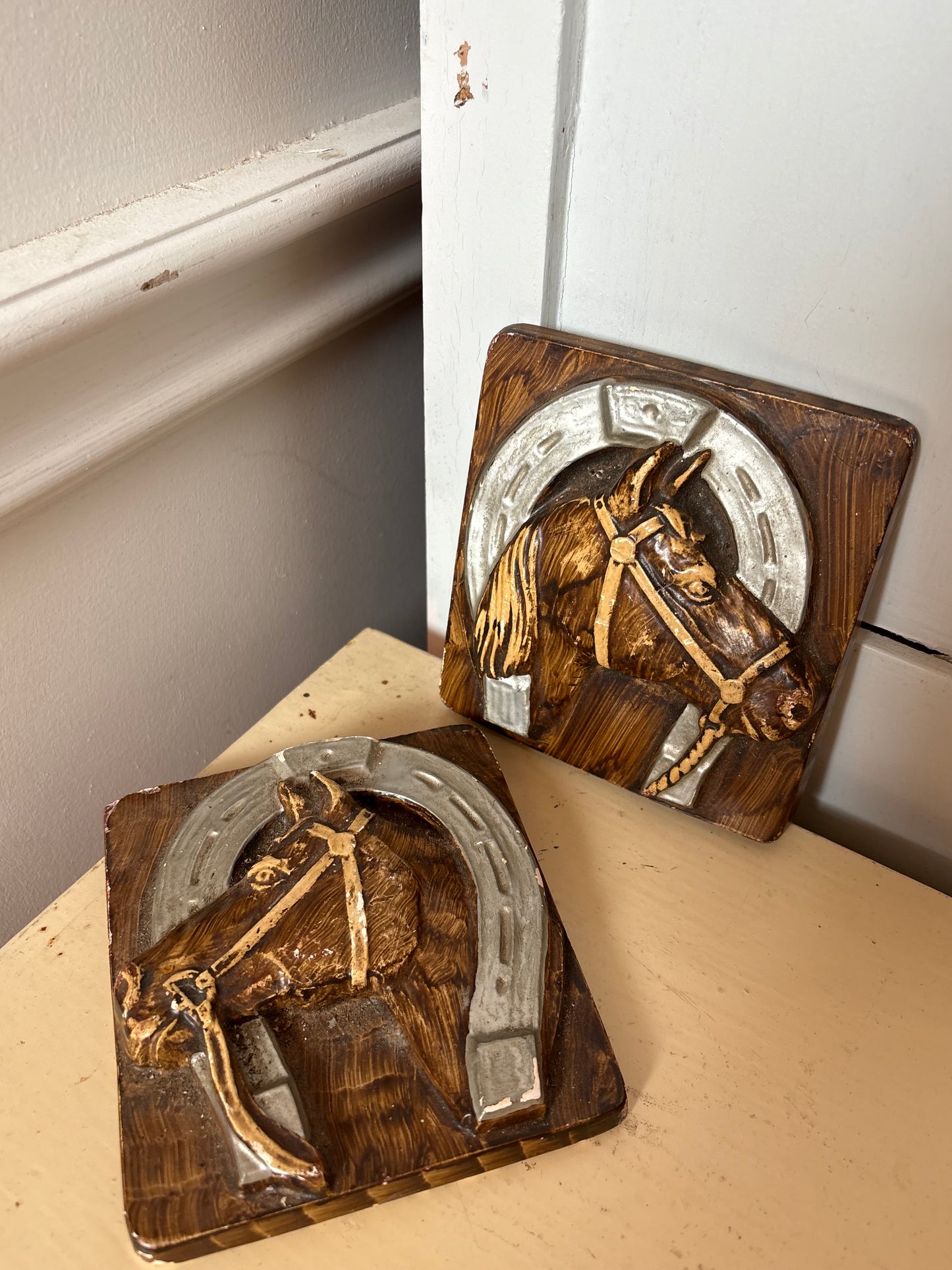 Chalkware Horse Wall Plaques - set of 2