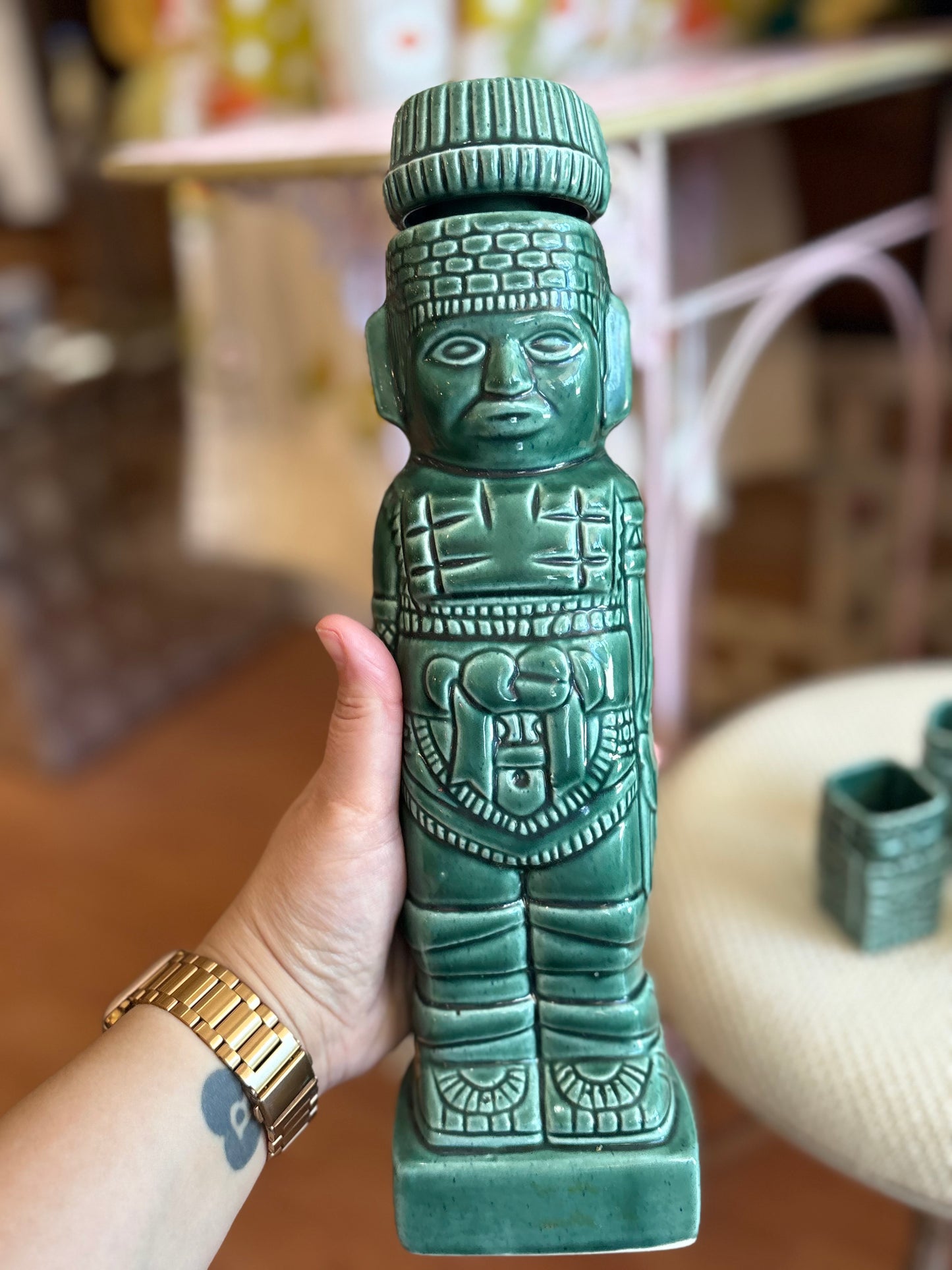 Tiki Decanter & 4 Shot Glasses