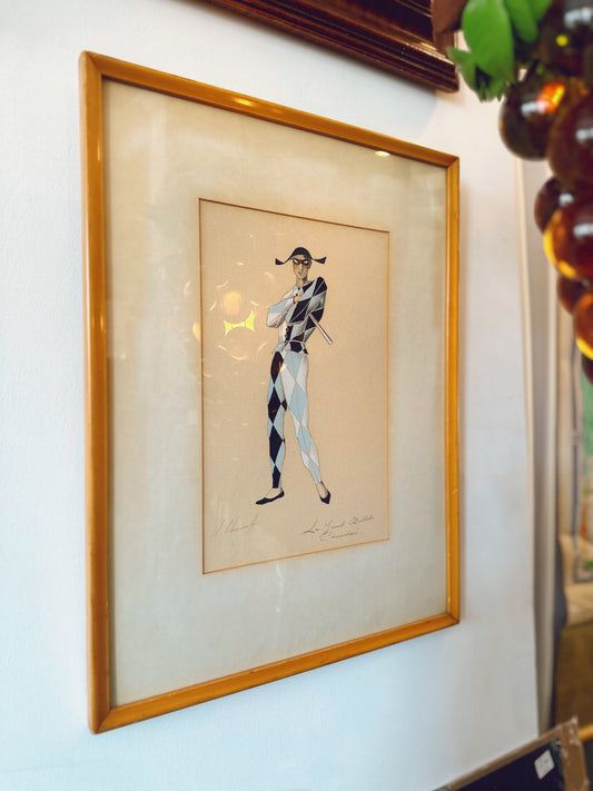 Framed & signed harlequin drawing