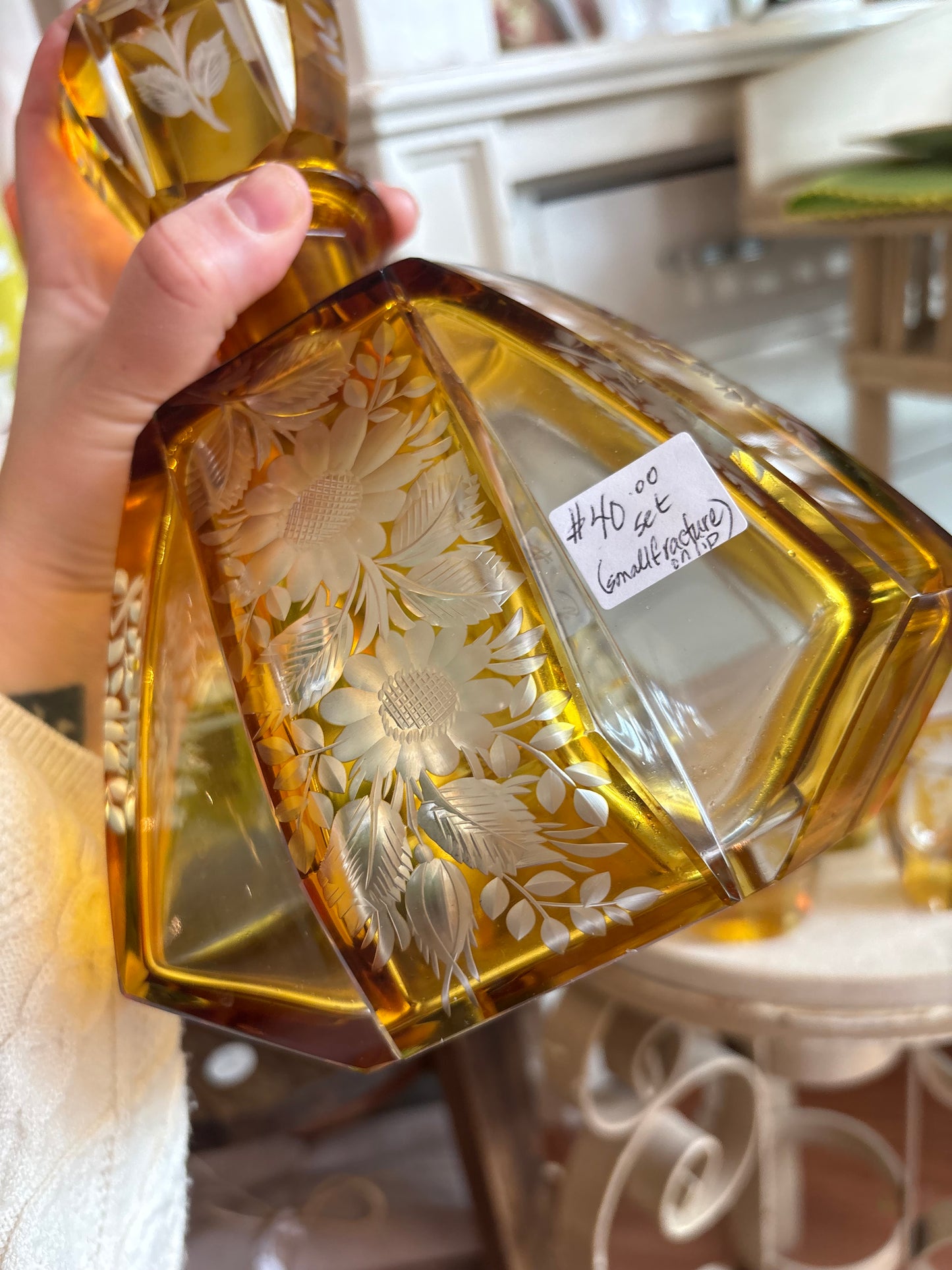Etched Glass Decanter Set with shot glasses