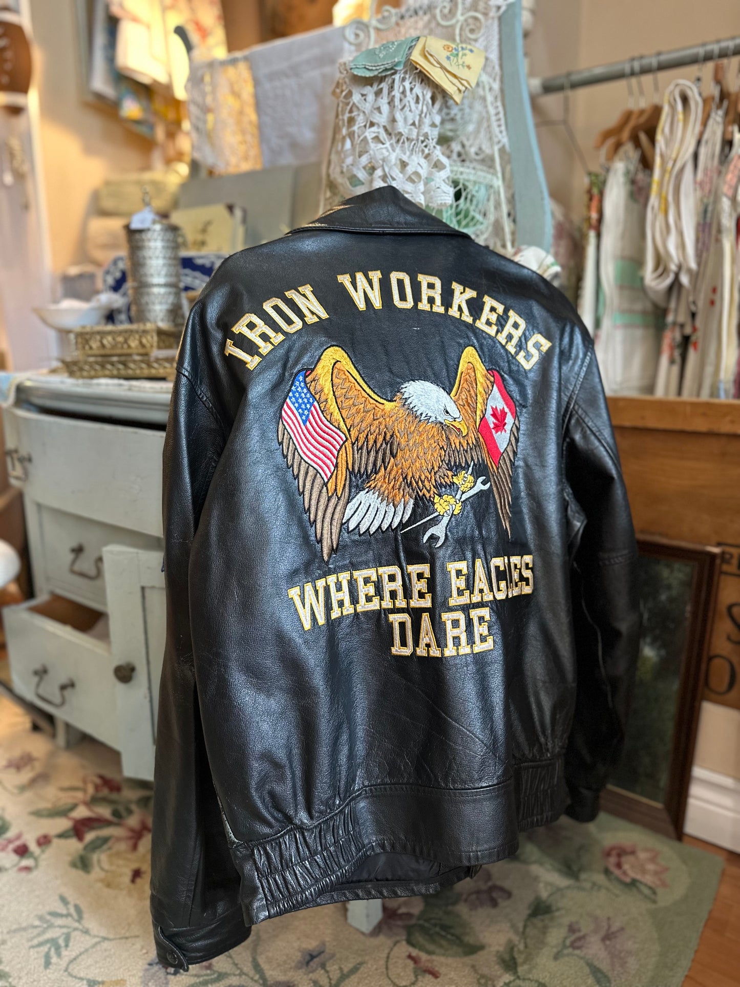 SUMAC medium leather jacket with patches - Iron Workers