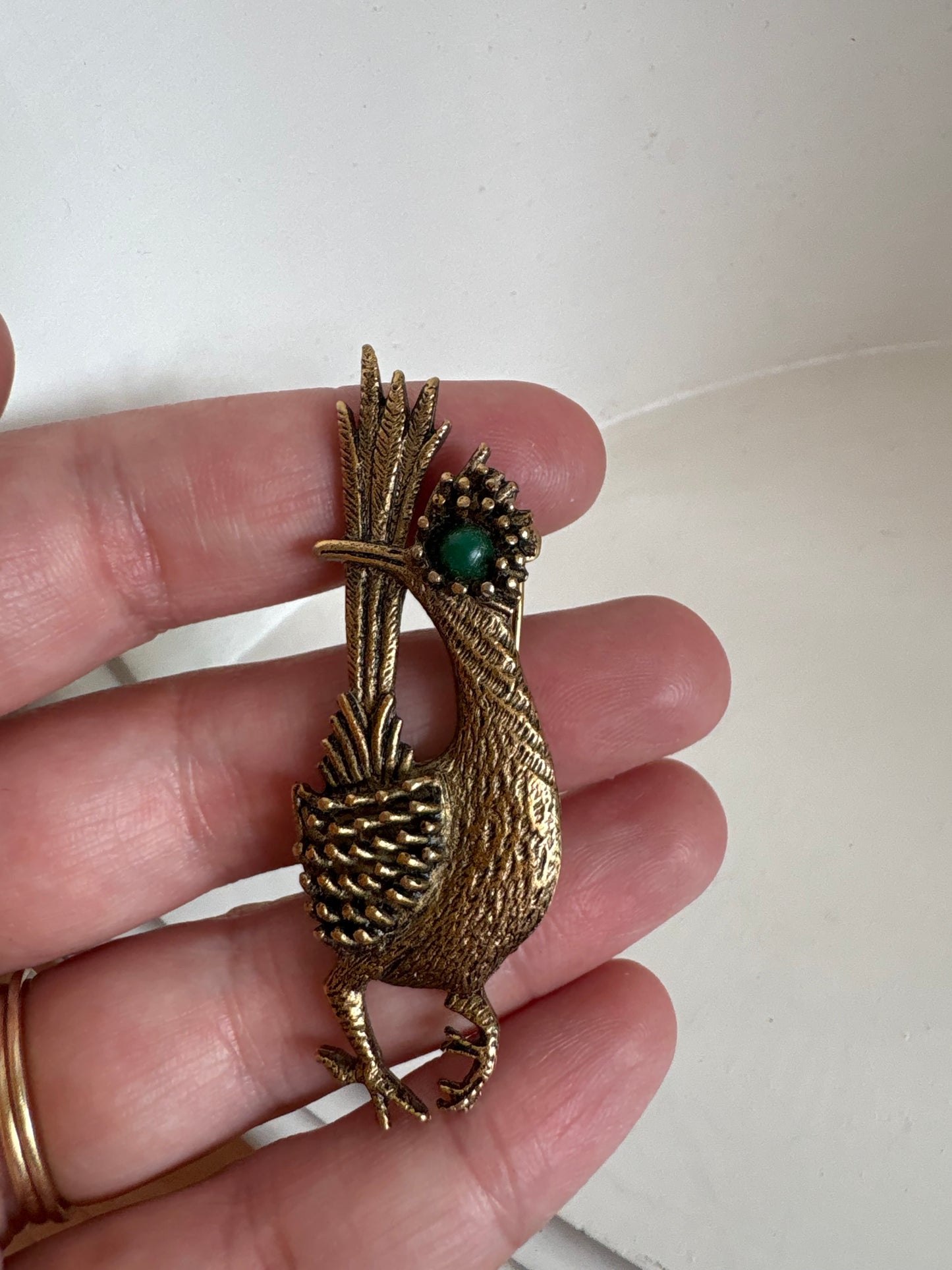 Brooch #18 - Ambassador Roadrunner green cabochon