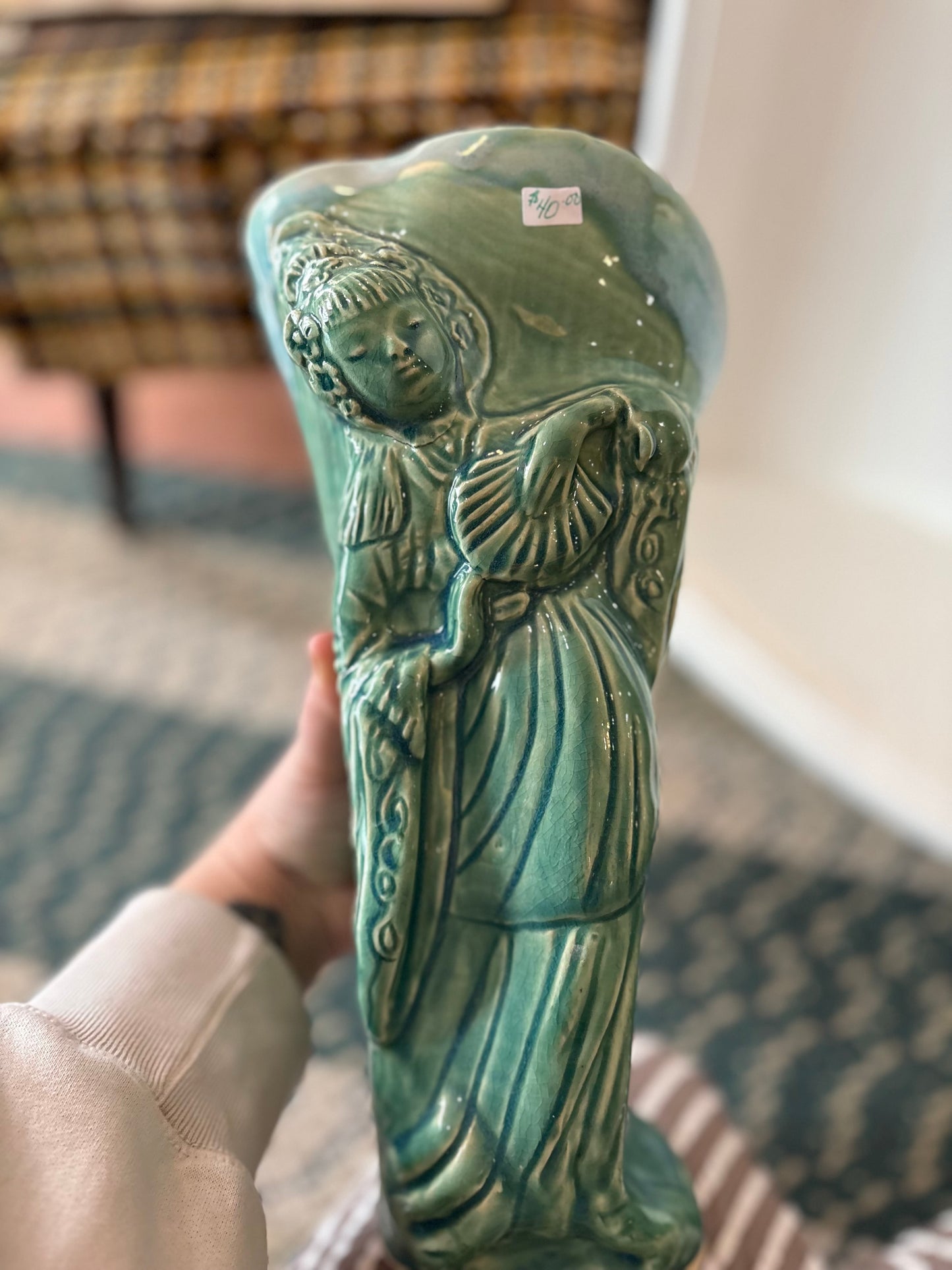 Clay pottery vase turquoise colour - marked Vancouver 94’