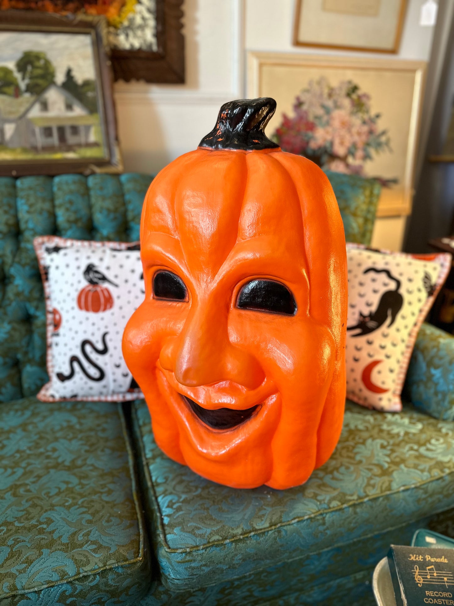 Large fun face pumpkin vintage blow mold