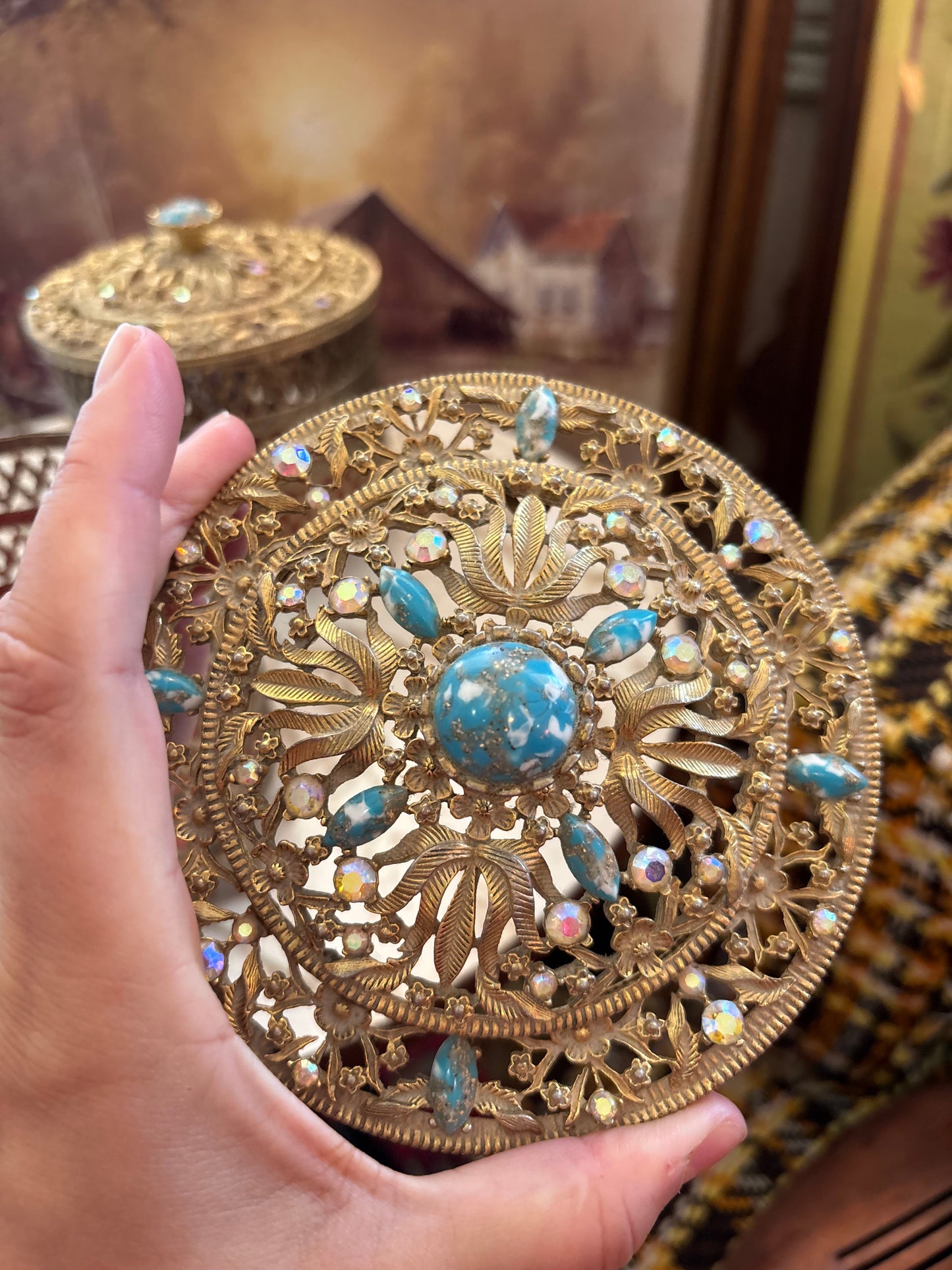 Hollywood Regency large Round trinket dish