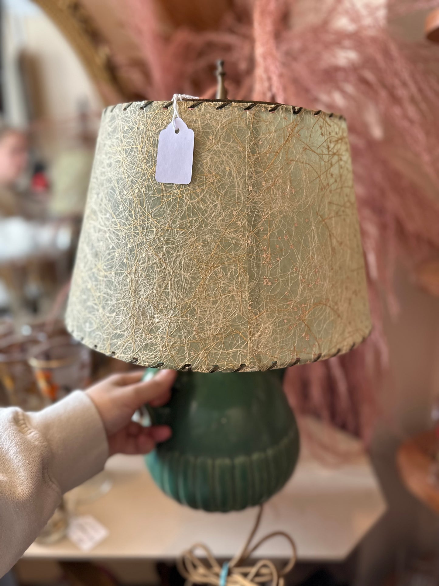 Mid Century lamp with pottery base & fibreglass shade