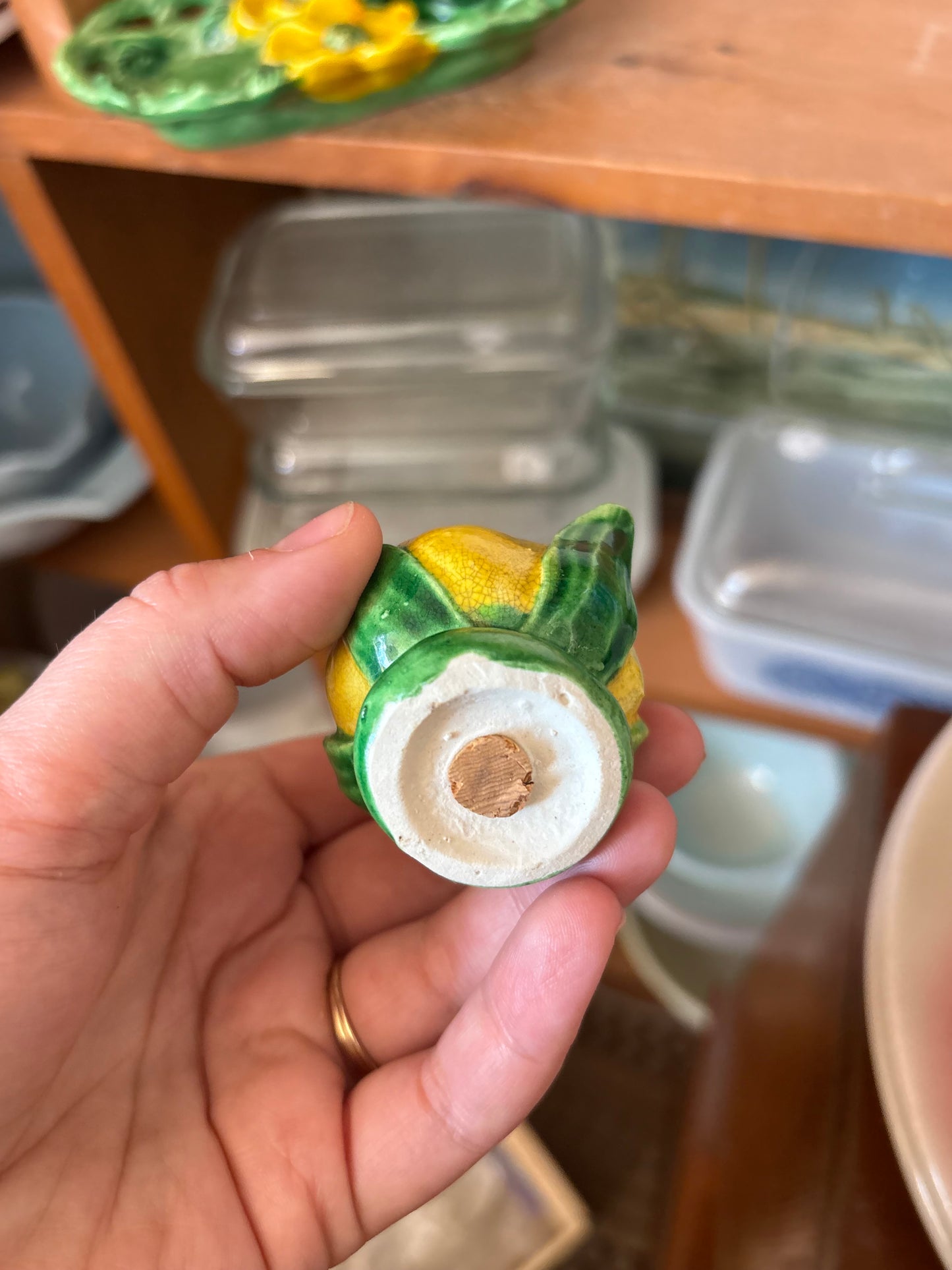 Yellow rosebud salt & pepper shakers with tray