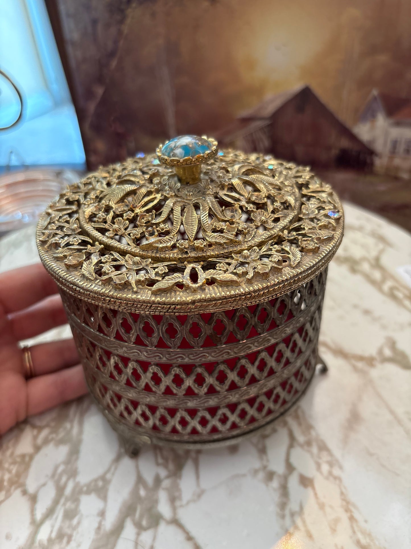 Hollywood Regency large Round trinket dish - missing some gems