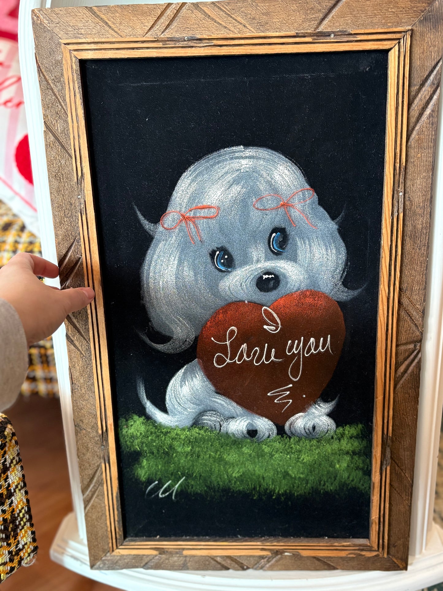 I love you puppy velvet painting