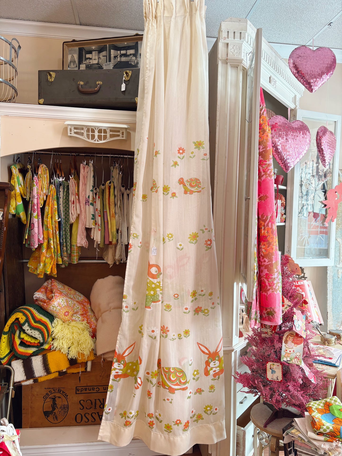 1960s Turtles & Rabbits pair of curtains 56x94 inches