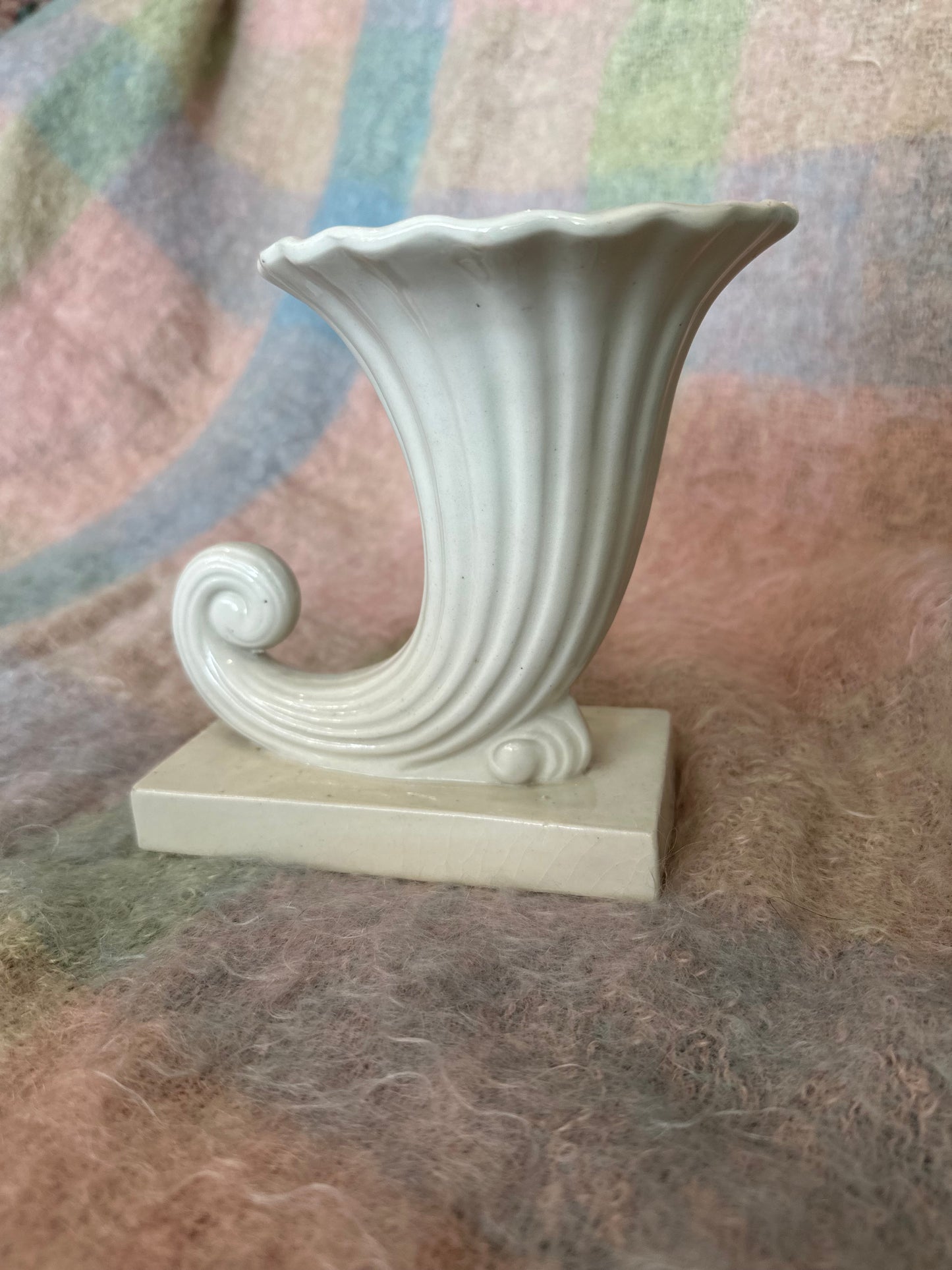 White Cornucopia Vase - made in Japan