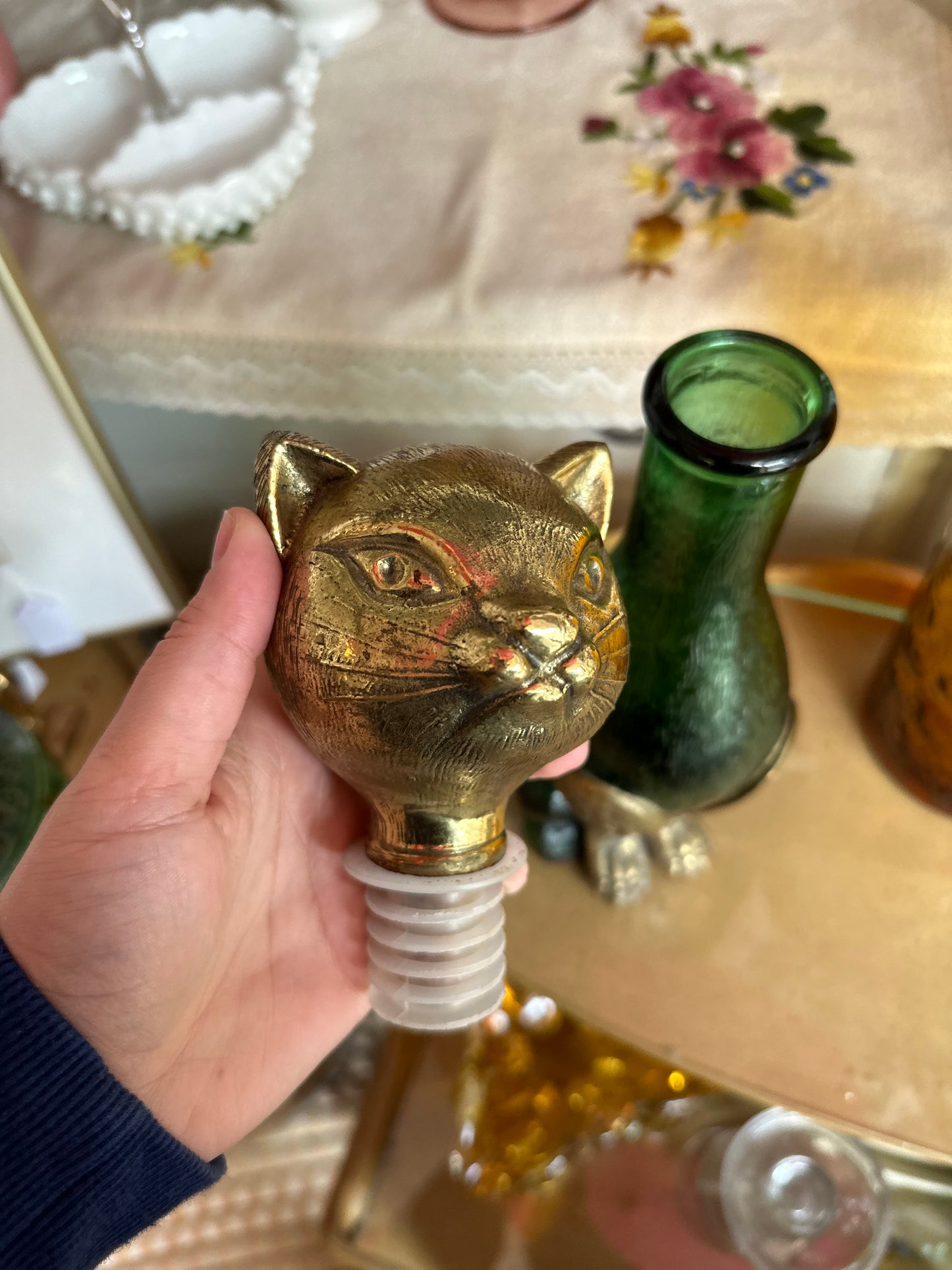 Empoli Glass Cat decanter with brass details