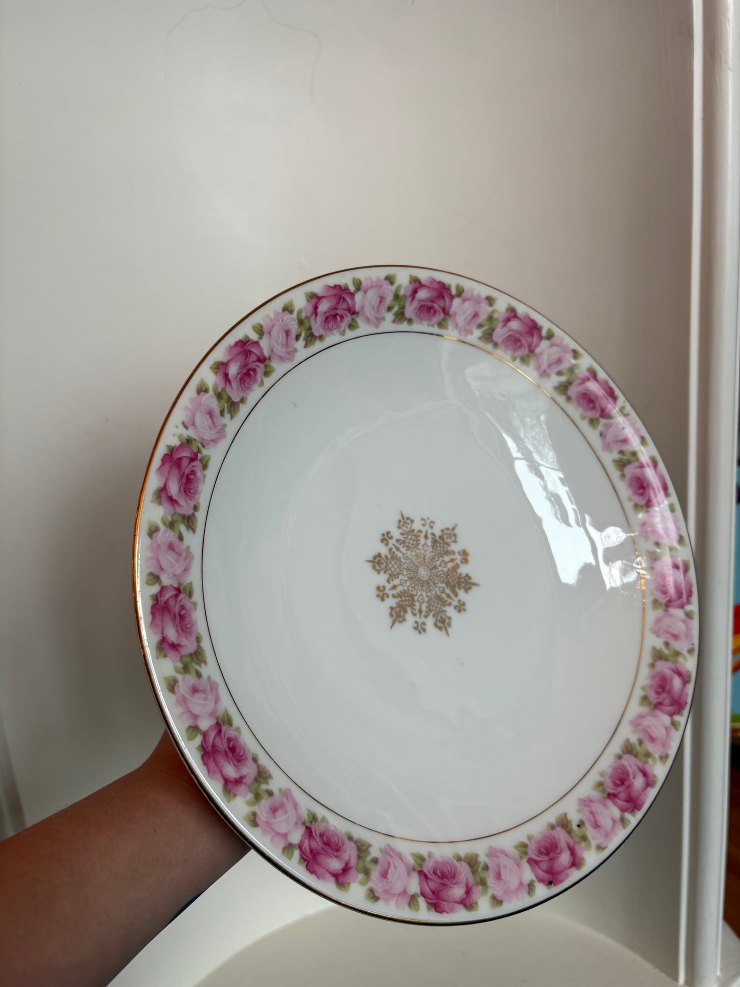 Pink Rose Trim Pedestal Dessert Tray