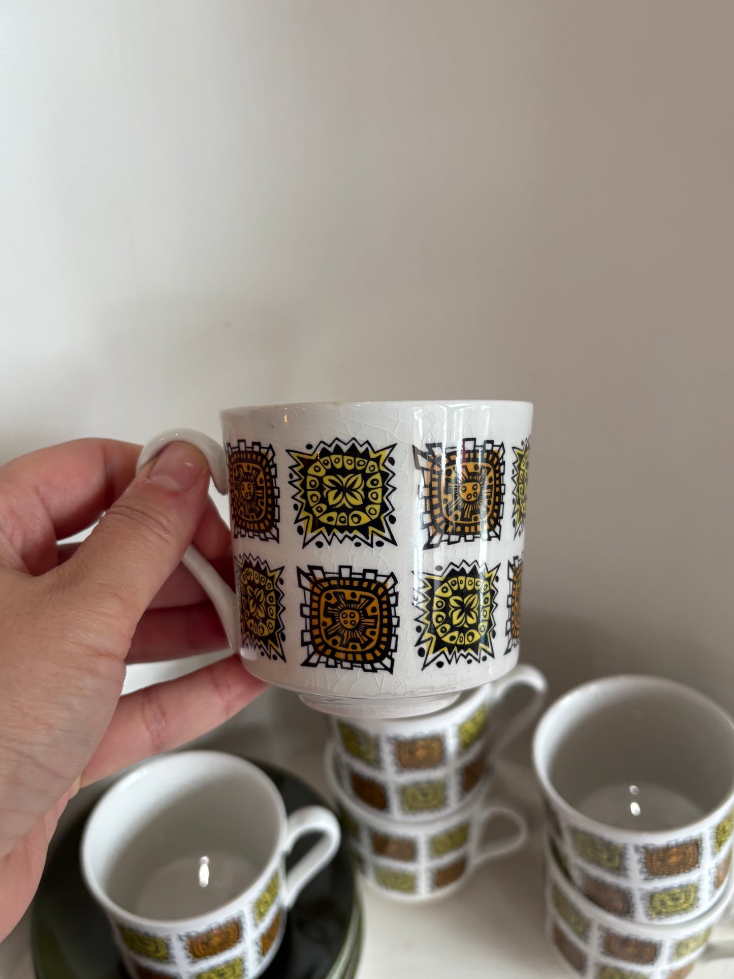Myott’s Fine White Ironstone Mid Century cups & saucer set (6 pairs)