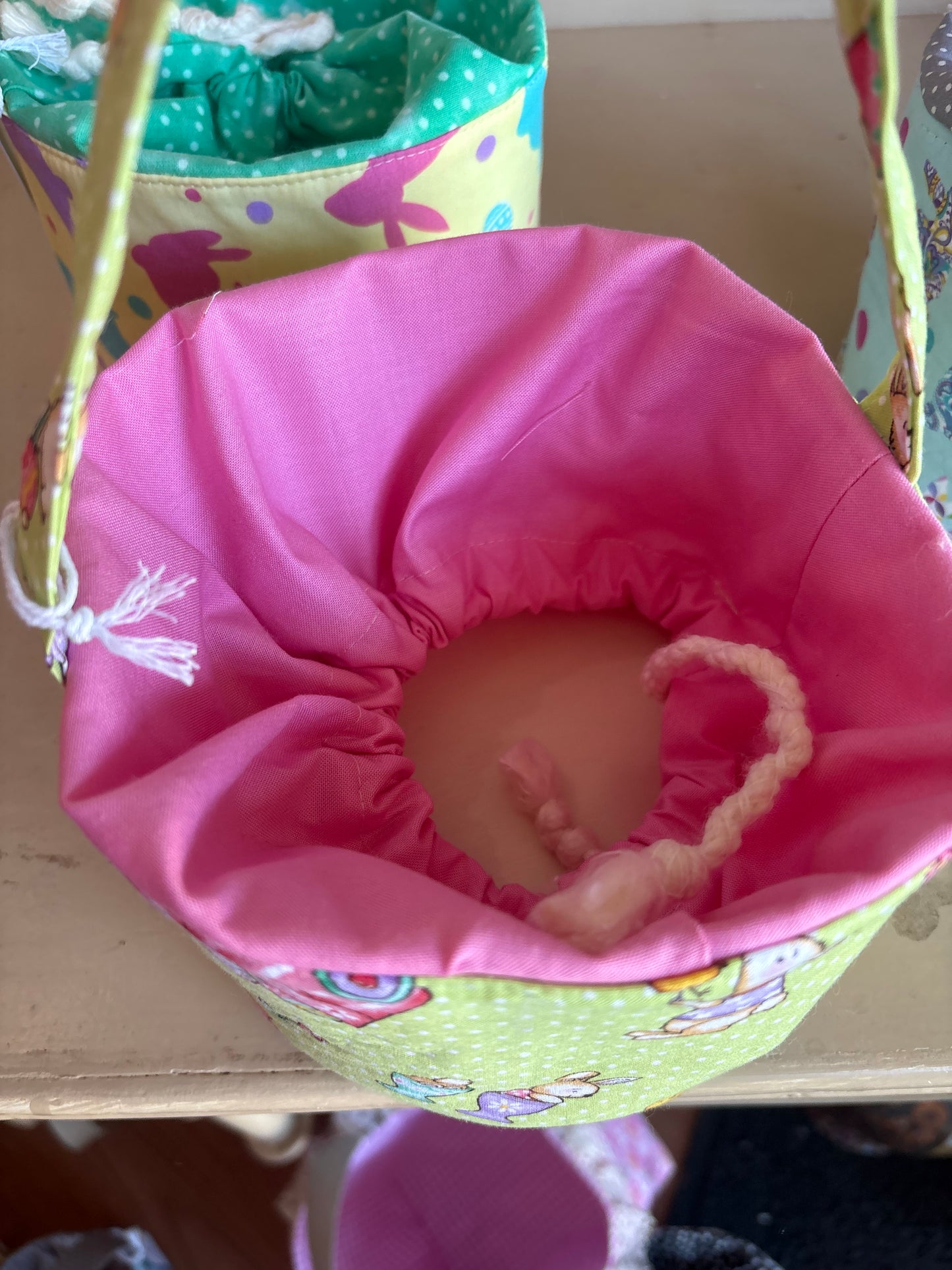 Green & Pink Bunny Easter Basket Handmade by Nana